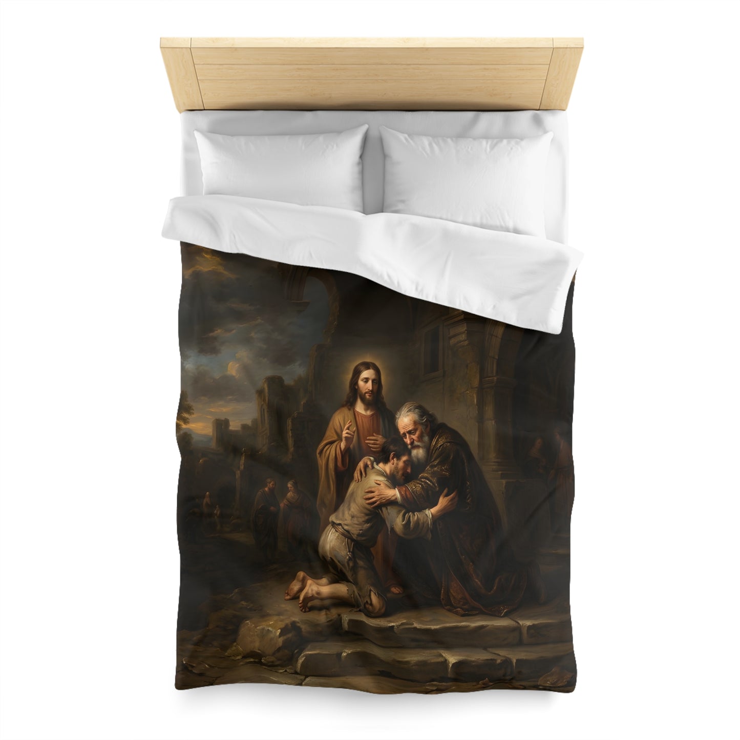 The prodigal son running toward his father - Duvet Cover