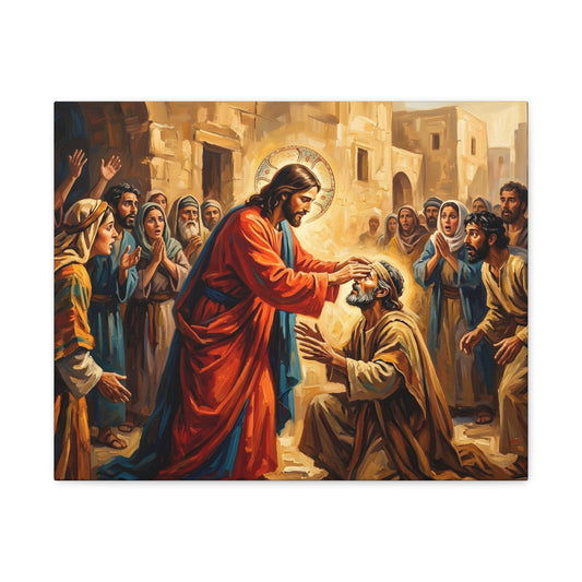 “He Opened My Eyes - Jesus Heals the Blind Man” - Canvas Art