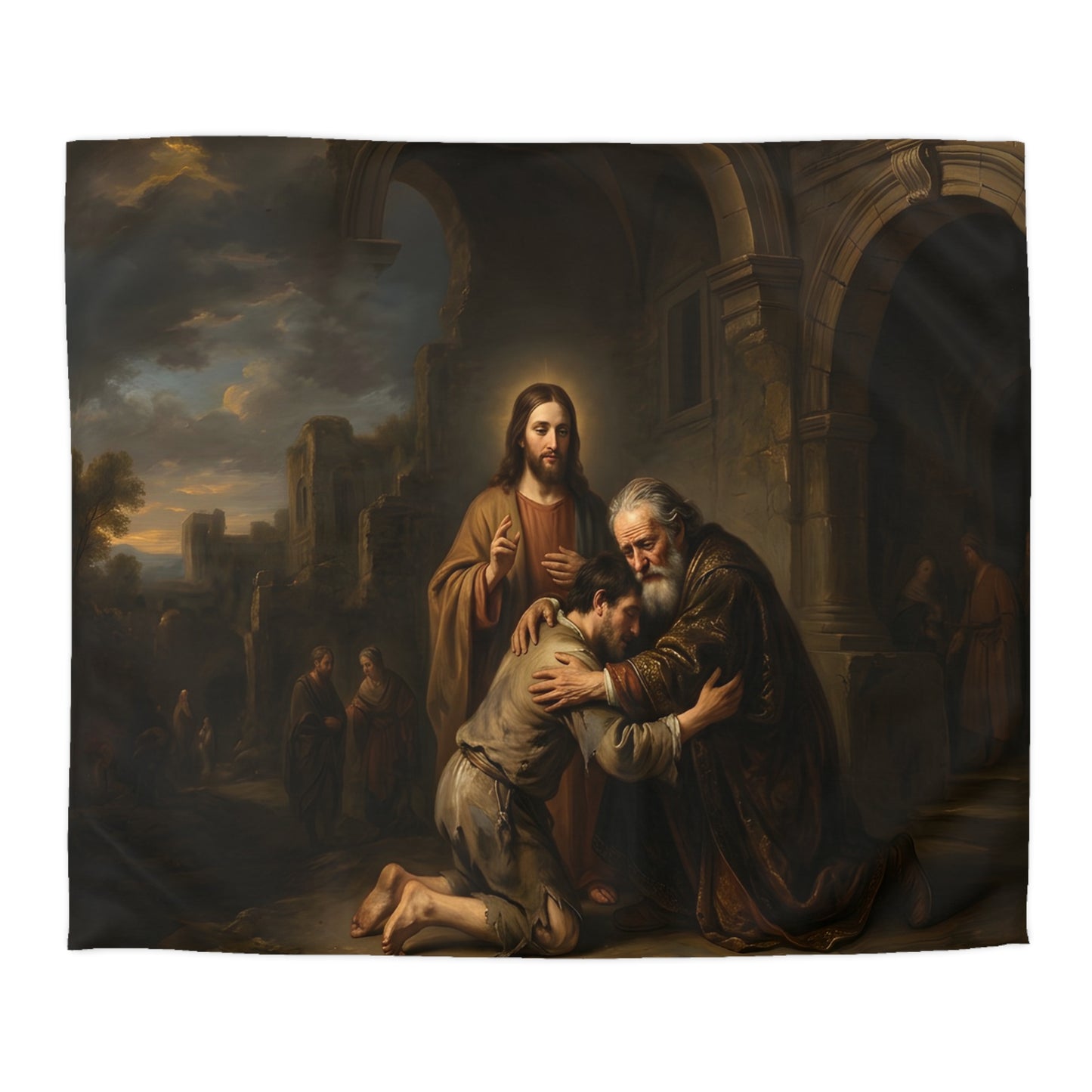 The prodigal son running toward his father - Duvet Cover