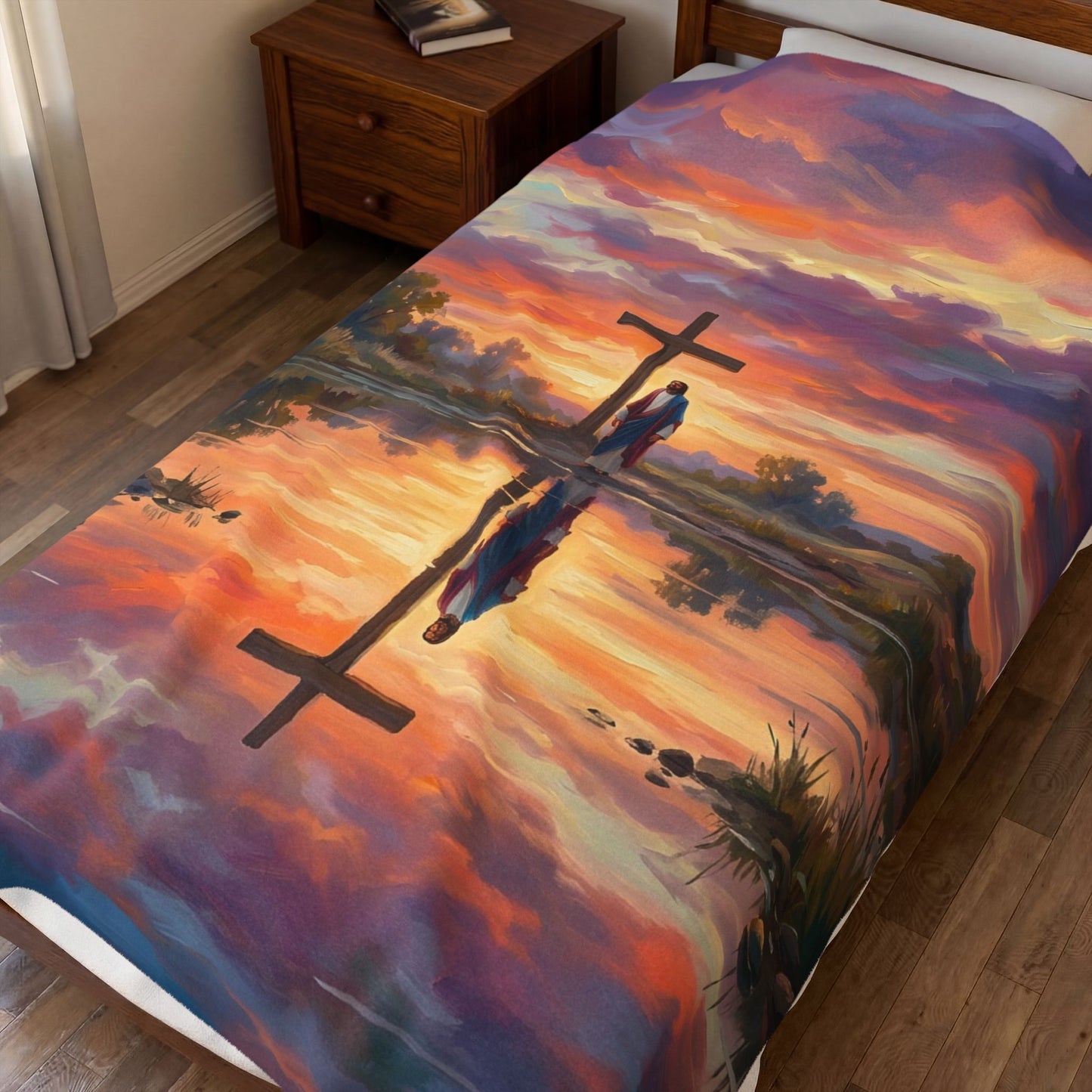 “Living Water - Cross Reflected at Dawn” - Plush Blanket