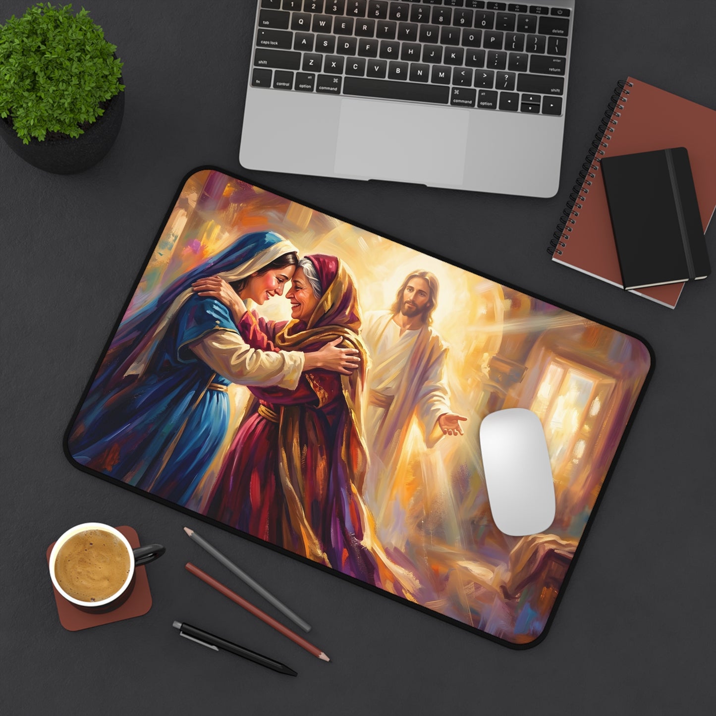 “Divine Embrace - Mary and Elizabeth's Joyful Meeting” - Desk Mat