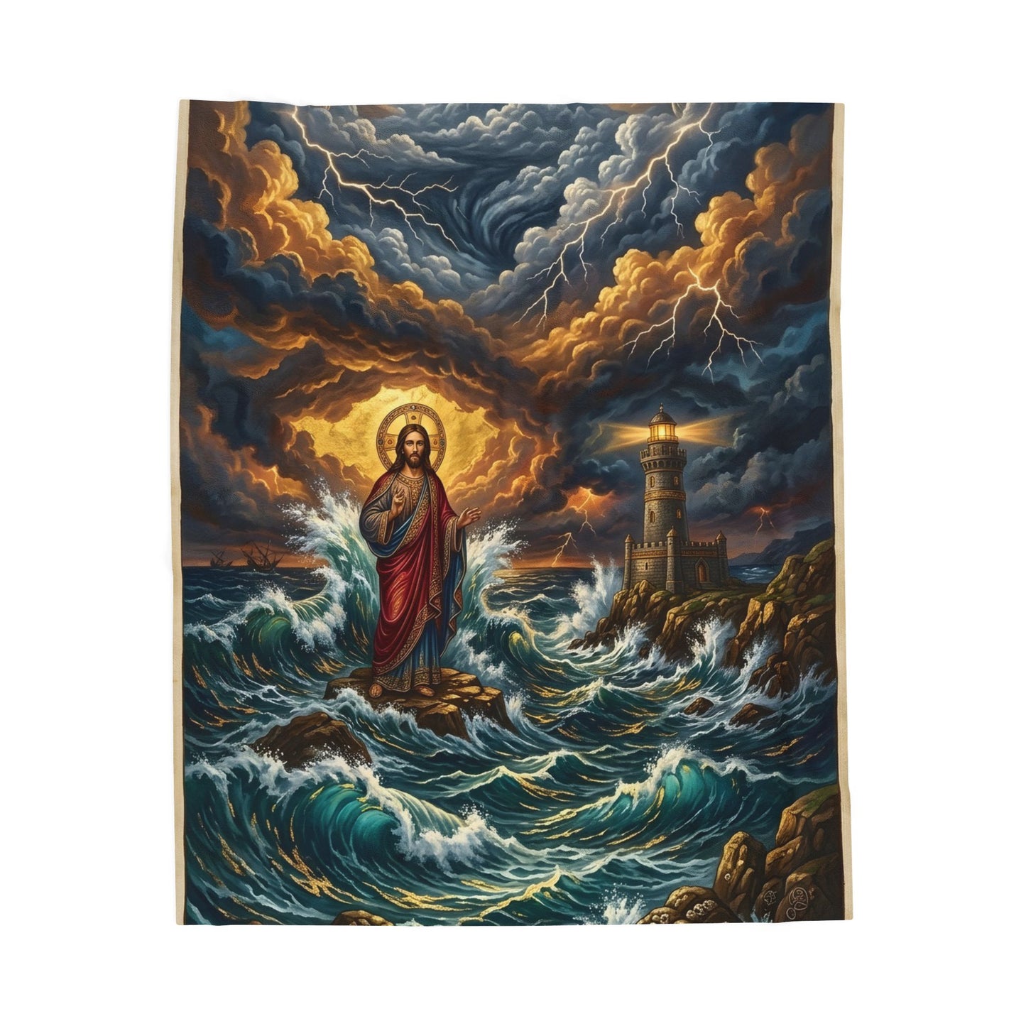 “Steadfast Hope - Lighthouse in the Storm” - Plush Blanket