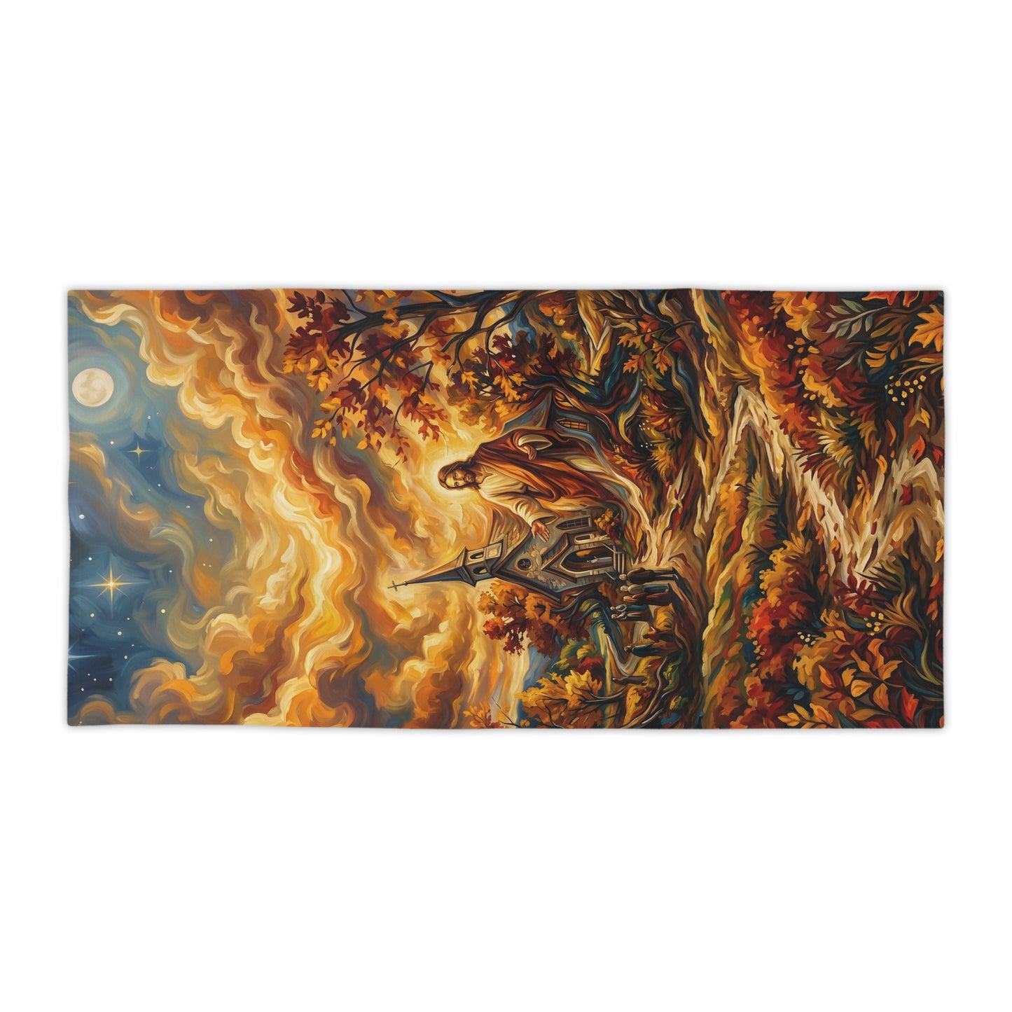 “Abide With Me - Autumn Church at Sunset” - Beach Towel