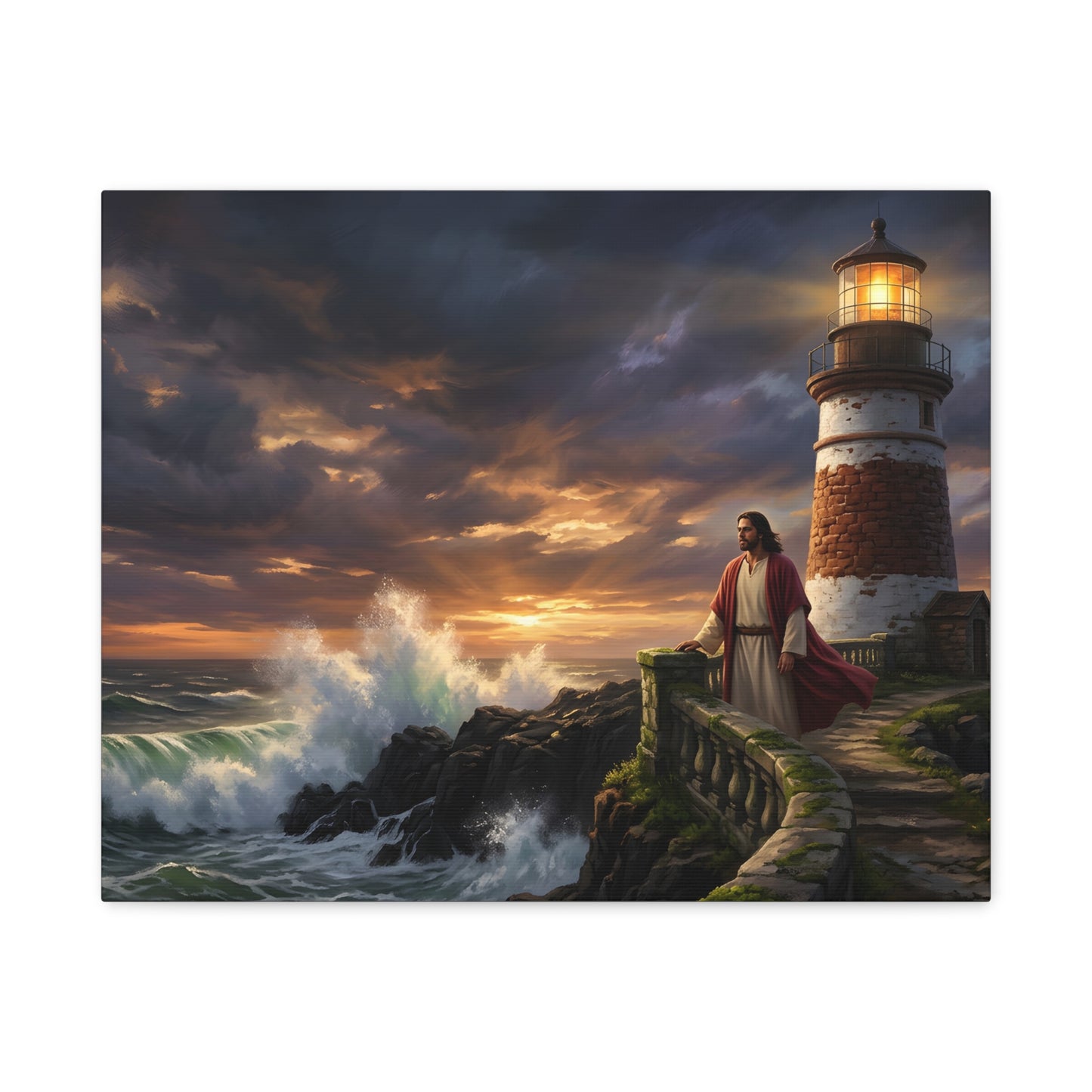 “Steadfast Hope - Lighthouse in the Storm” - Canvas Art