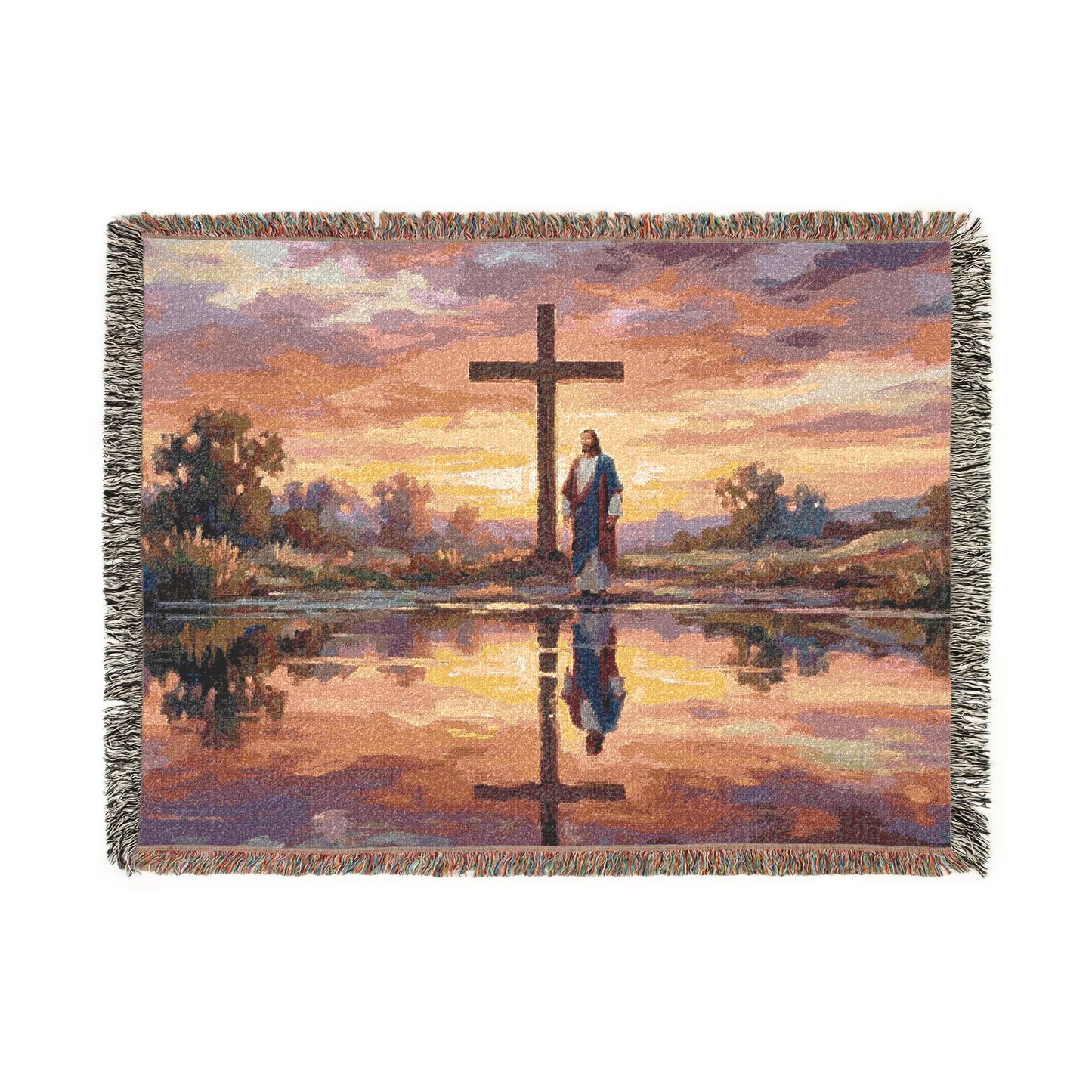 “Living Water - Cross Reflected at Dawn” - Woven Blanket