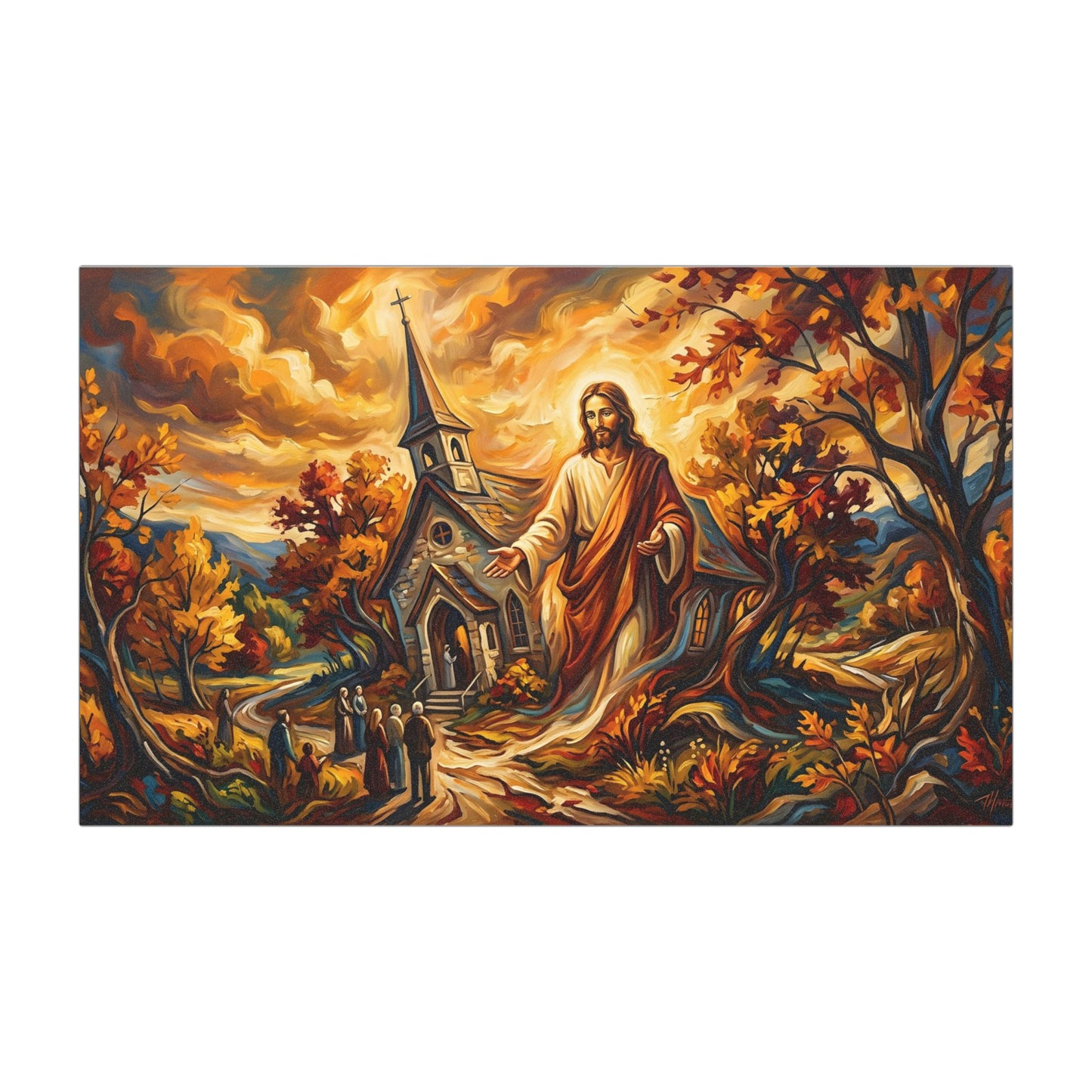 “Abide With Me - Autumn Church at Sunset” - Car Magnet