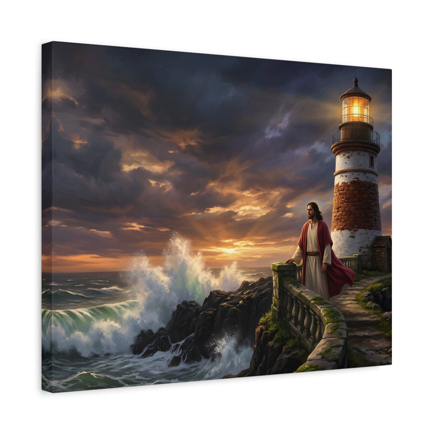 “Steadfast Hope - Lighthouse in the Storm” - Canvas Art