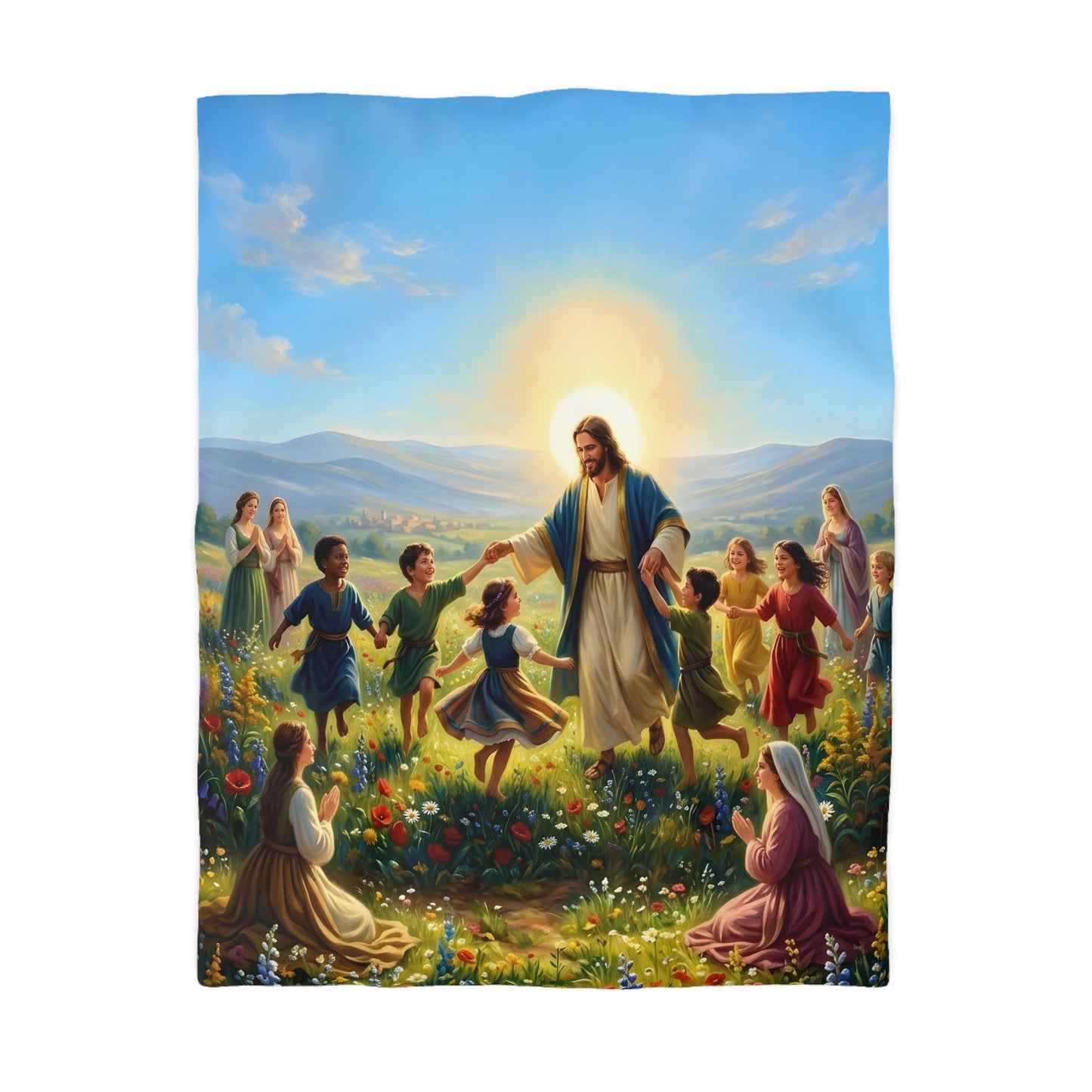 “Joy Overflowing - Children Dancing in the Meadow” - Duvet Cover