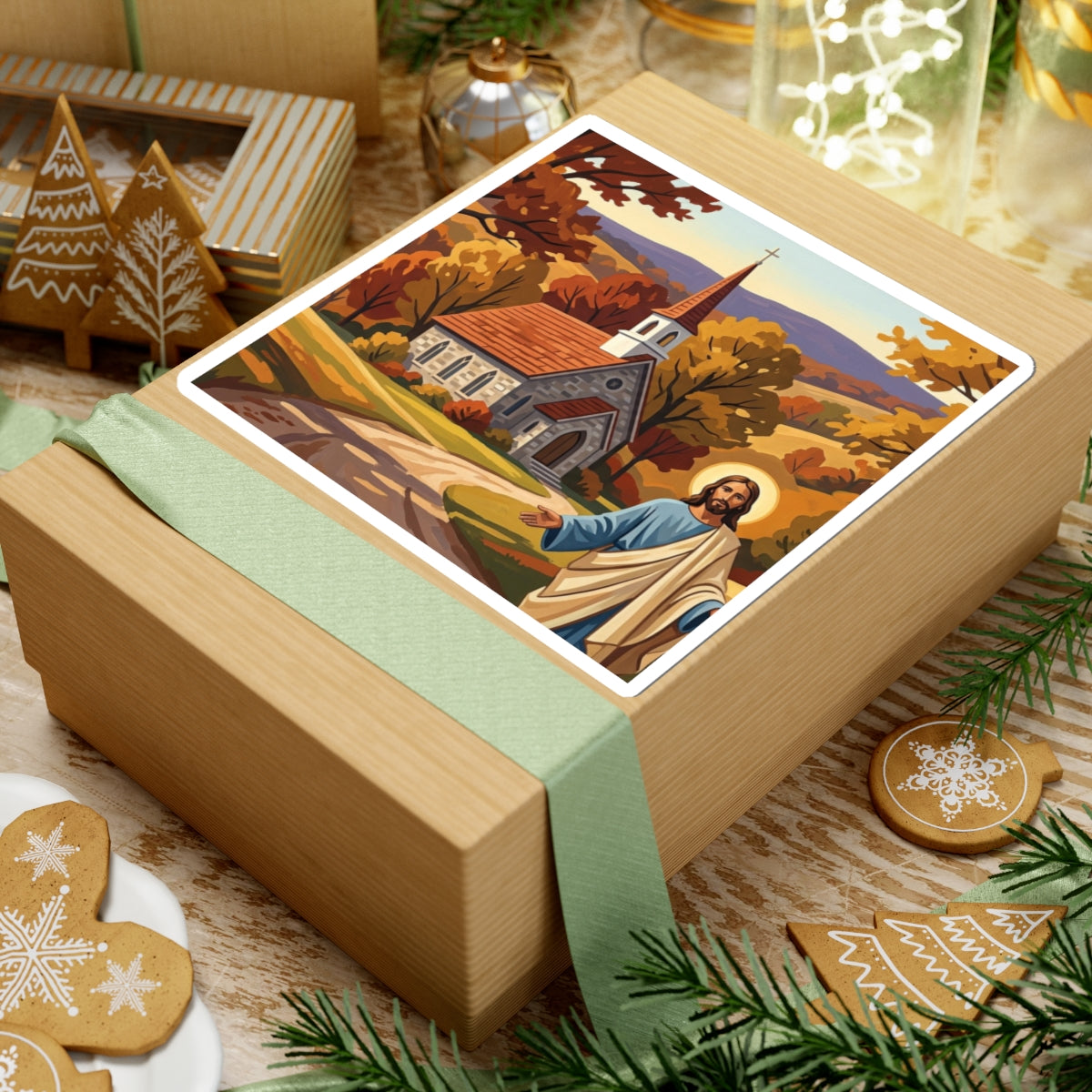 “Golden Harvest - Autumn Church in Tranquility” - Sticker