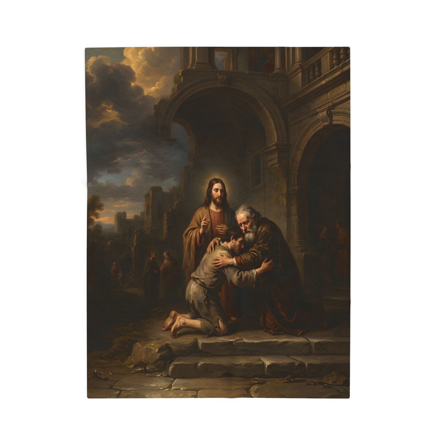 The prodigal son running toward his father - Plush Blanket