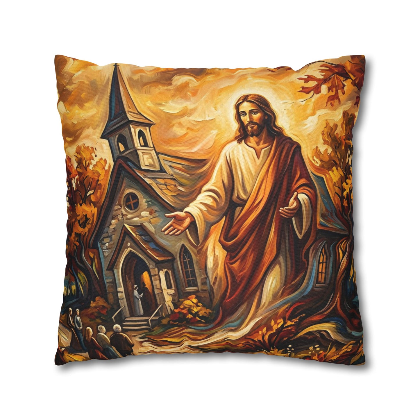 “Abide With Me - Autumn Church at Sunset” - Pillowcase
