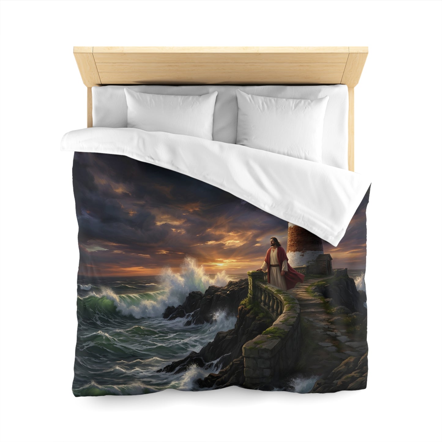 “Steadfast Hope - Lighthouse in the Storm” - Duvet Cover