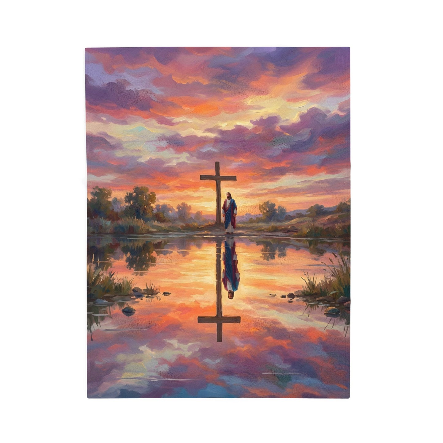 “Living Water - Cross Reflected at Dawn” - Plush Blanket