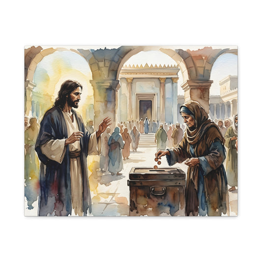 “Her Offering - The Widow's Mite at the Temple” - Canvas Art