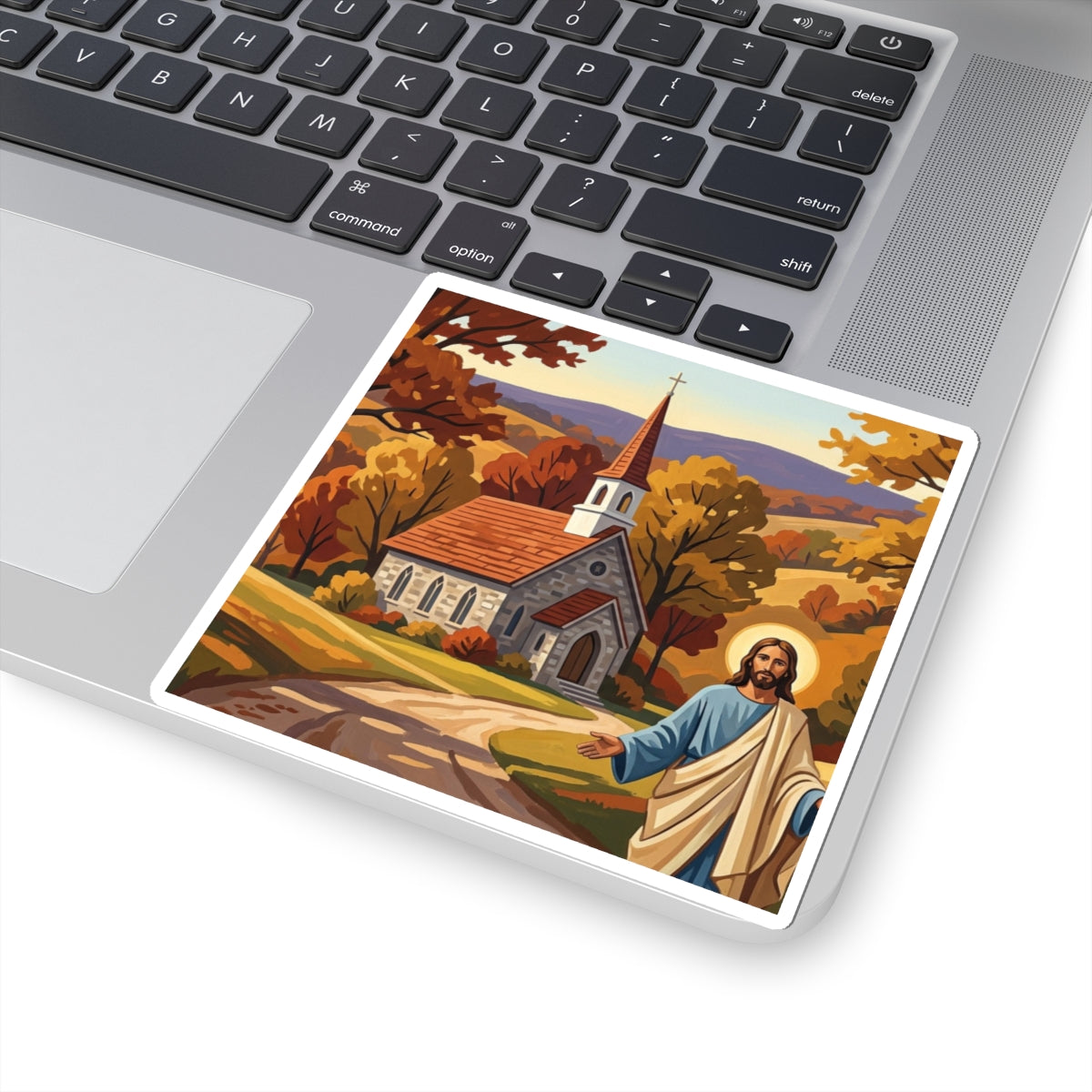 “Golden Harvest - Autumn Church in Tranquility” - Sticker
