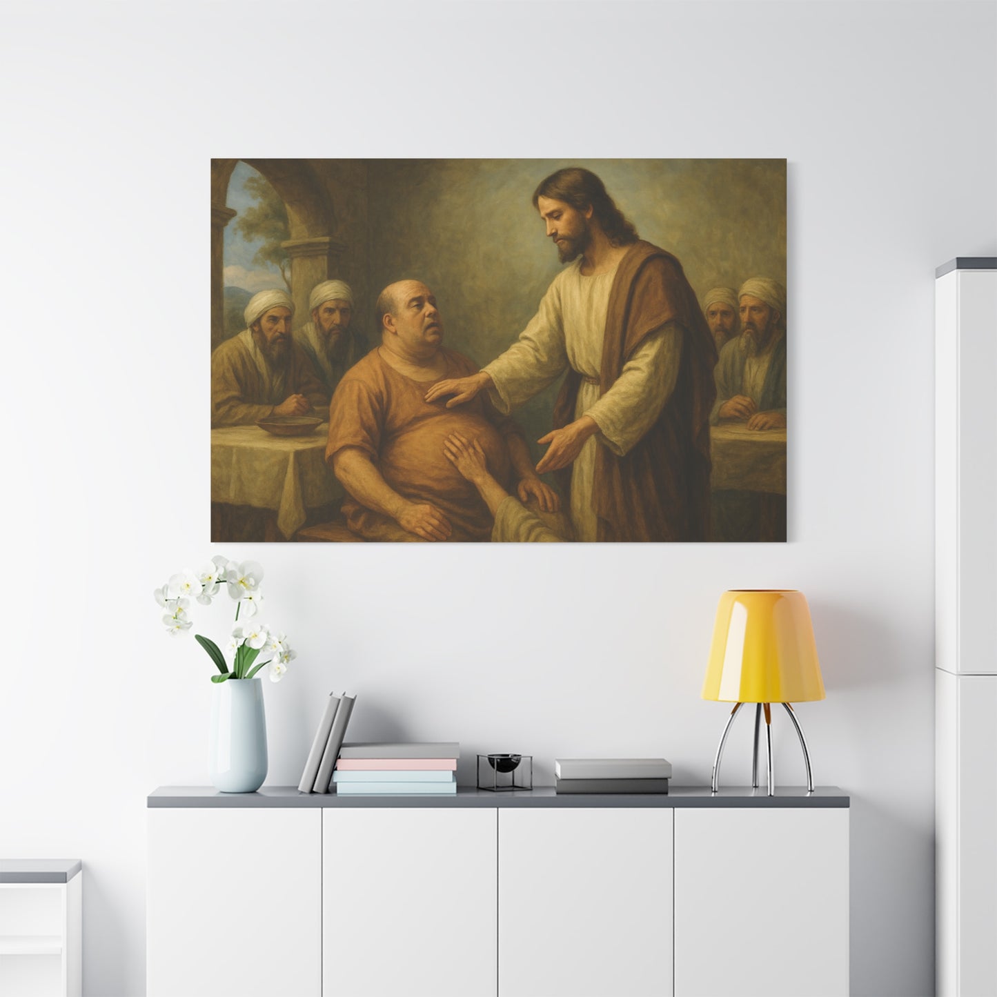 “Jesus Heals a Man with Dropsy – Luke 14:1–4” - Canvas Art