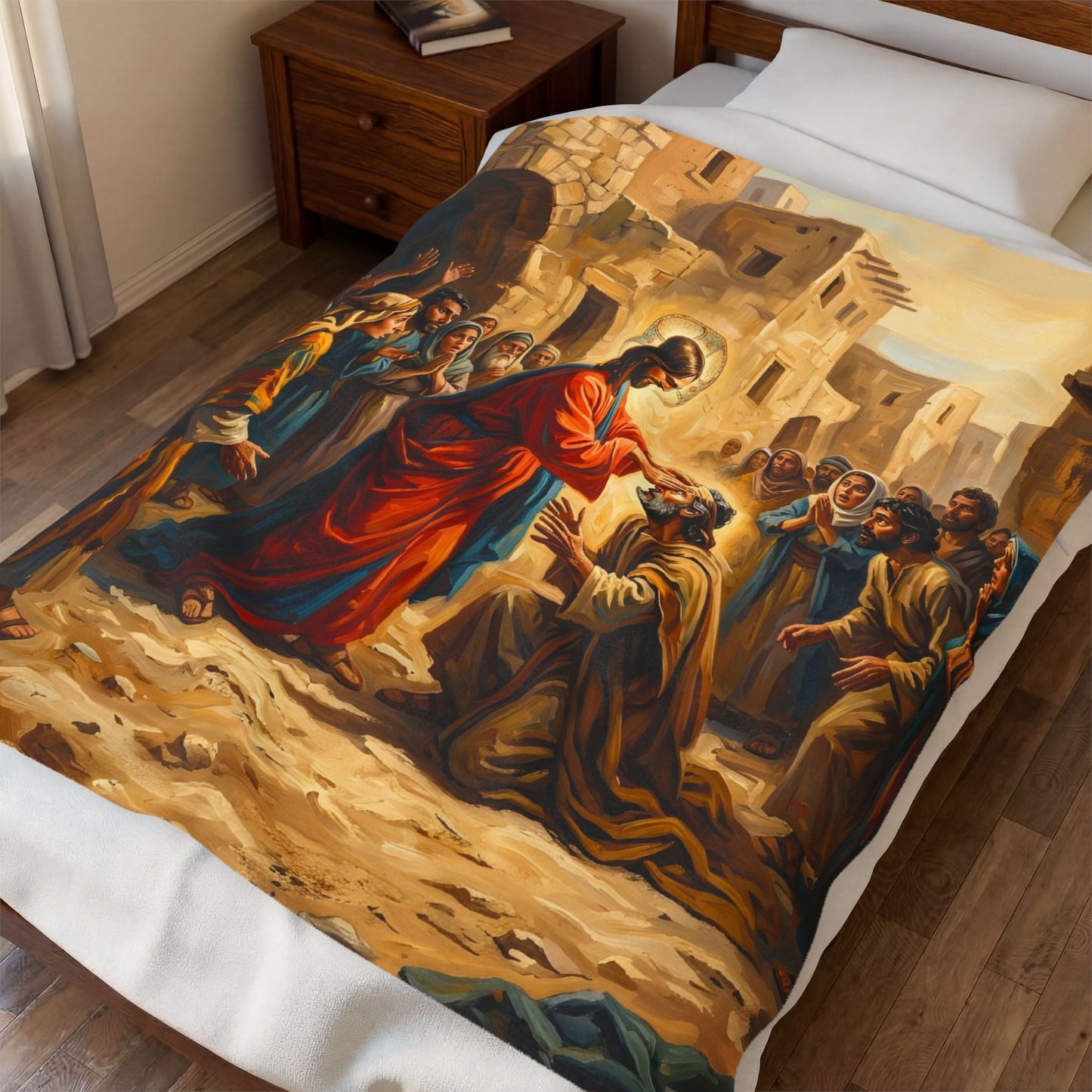 “He Opened My Eyes - Jesus Heals the Blind Man” - Plush Blanket