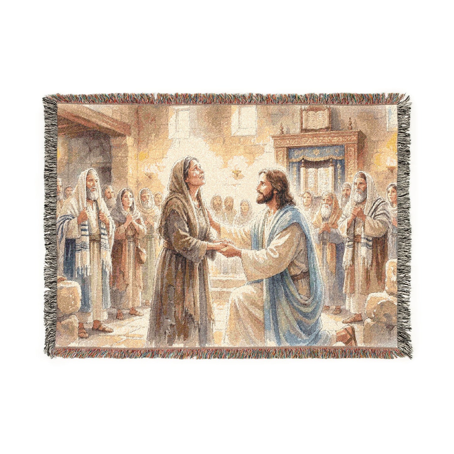“Released - Jesus Heals the Bent Woman” - Woven Blanket