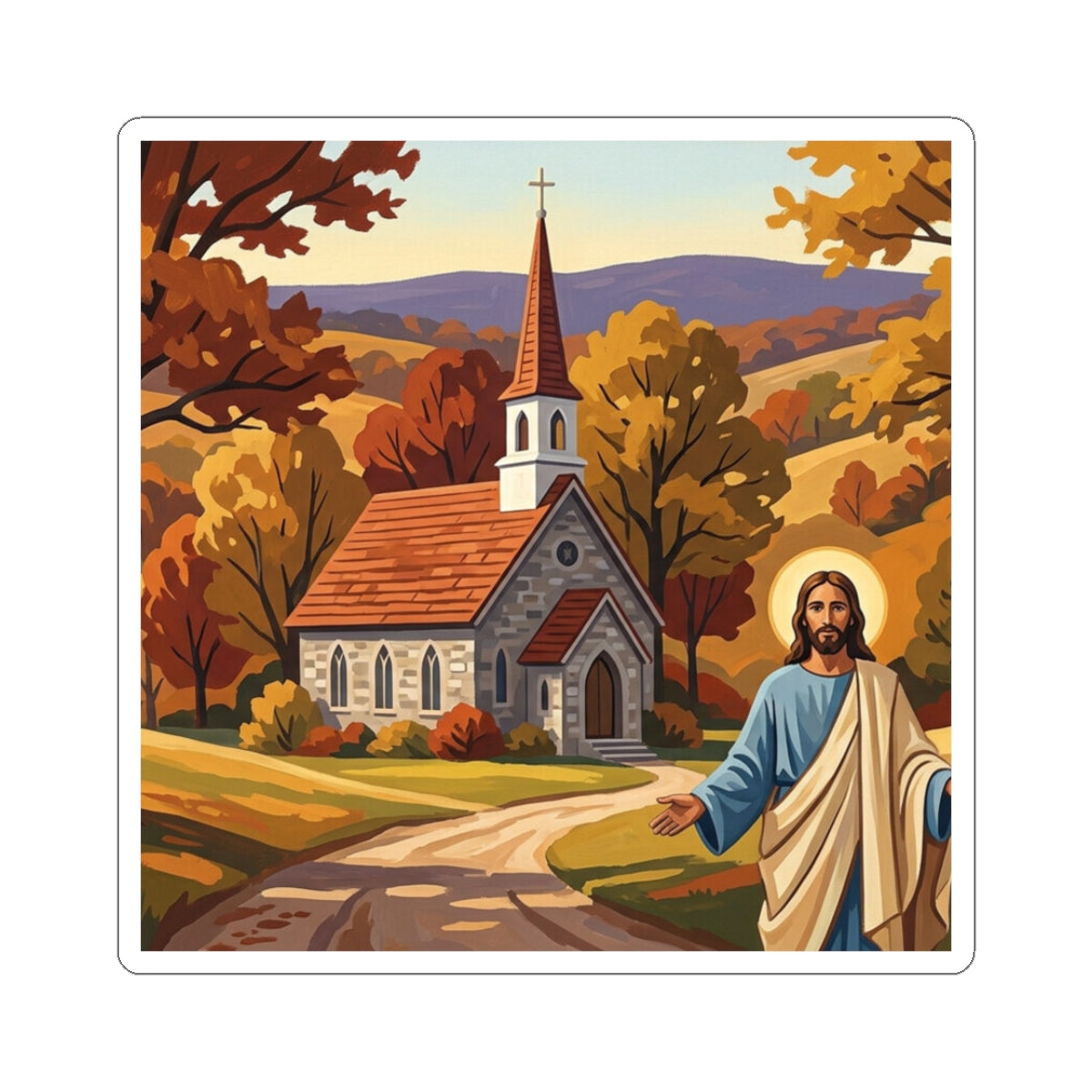 “Golden Harvest - Autumn Church in Tranquility” - Sticker