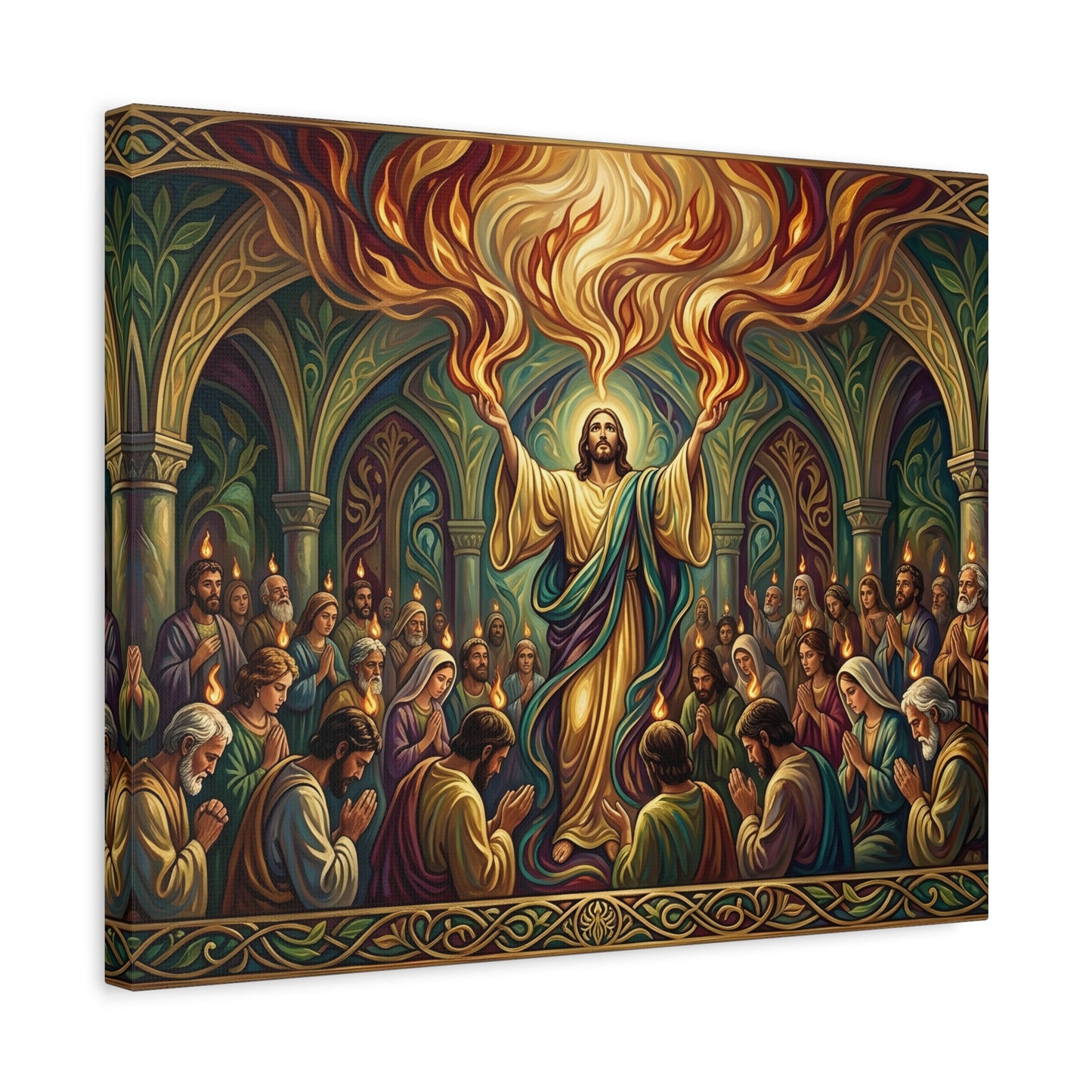 “Spirit Poured Out - Pentecost Flames Descending” - Canvas Art