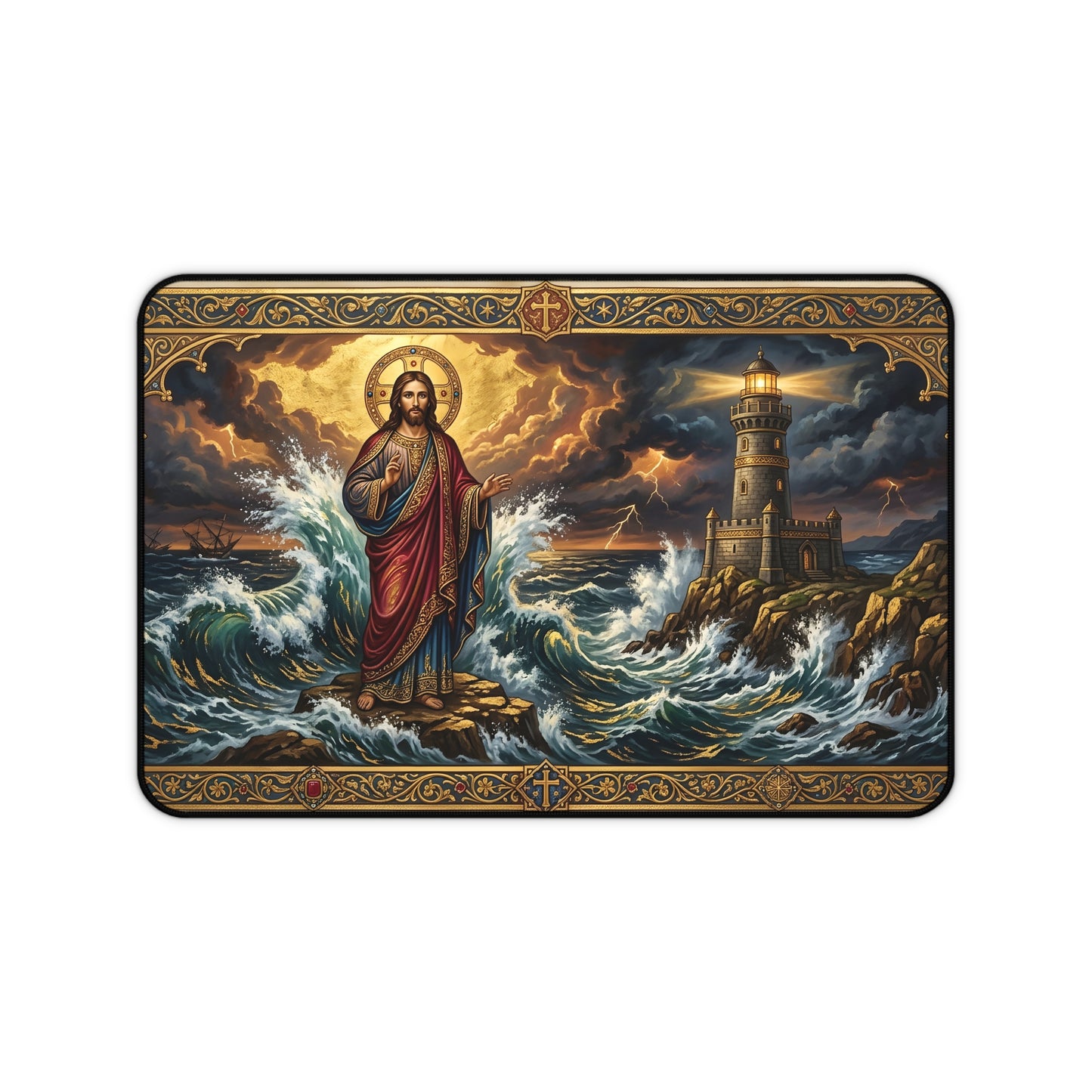 “Steadfast Hope - Lighthouse in the Storm” - Desk Mat