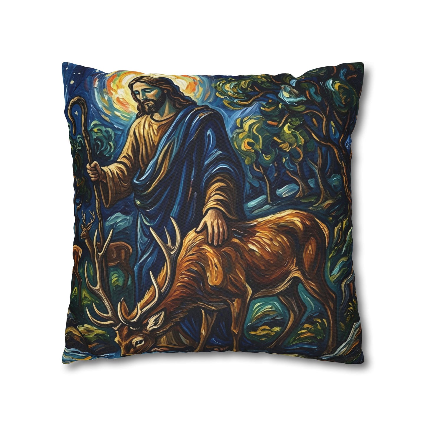 “Streams of Living Water - Deer at a Moonlit Waterfall” - Pillowcase