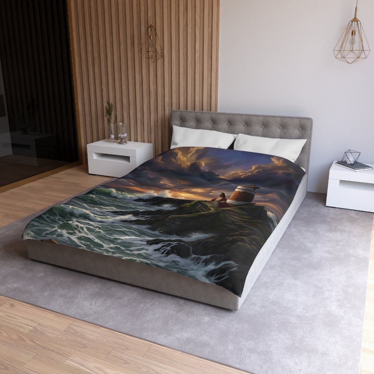 “Steadfast Hope - Lighthouse in the Storm” - Duvet Cover