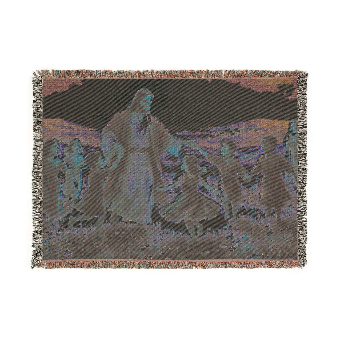 “Joy Overflowing - Children Dancing in the Meadow” - Woven Blanket