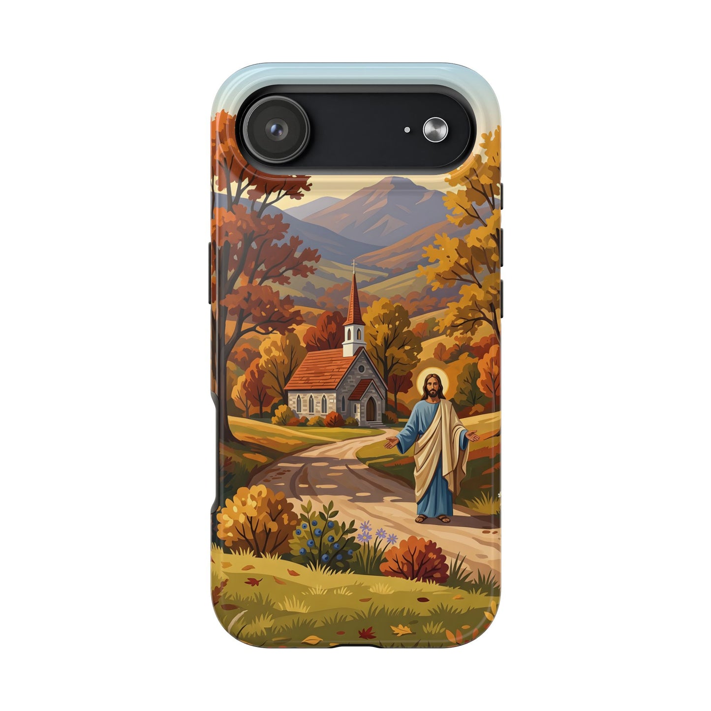 “Golden Harvest - Autumn Church in Tranquility” - Phone Case