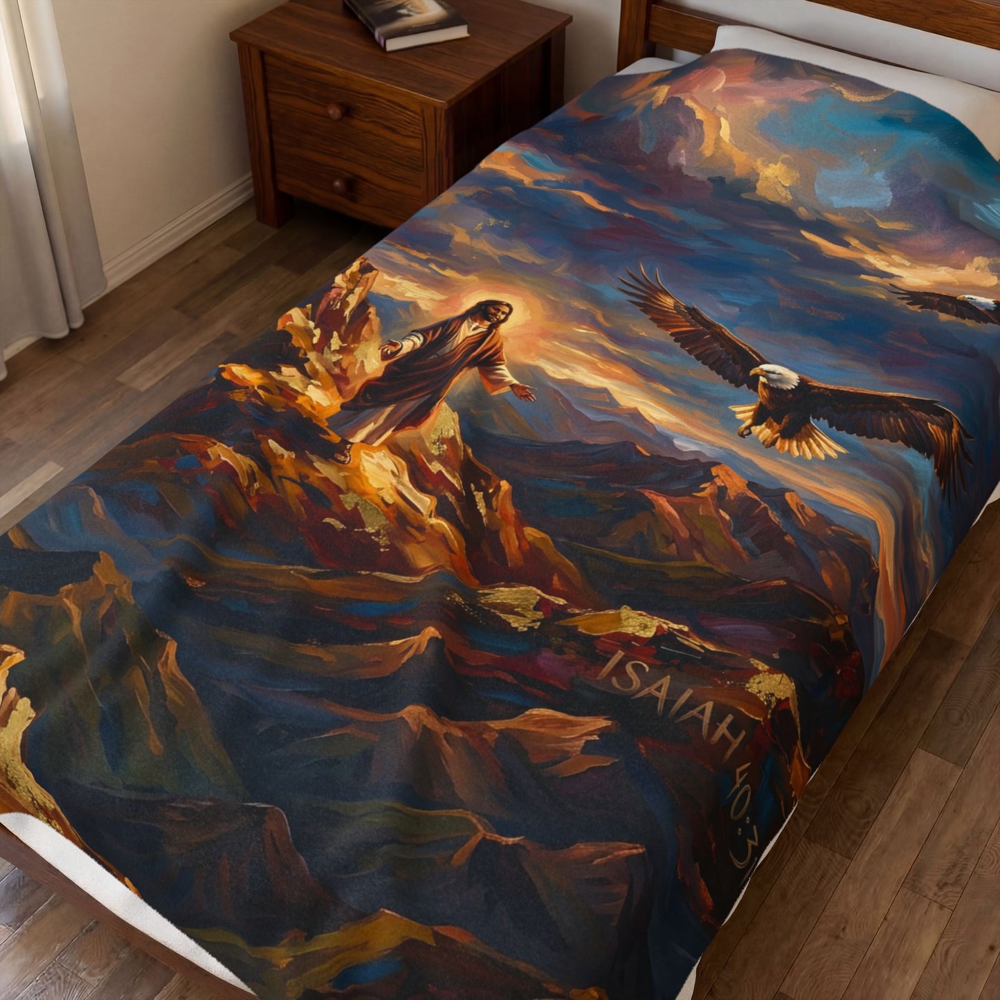 “Soaring Like Eagles - Hope in the Lord Over Mountain Peaks” - Plush Blanket
