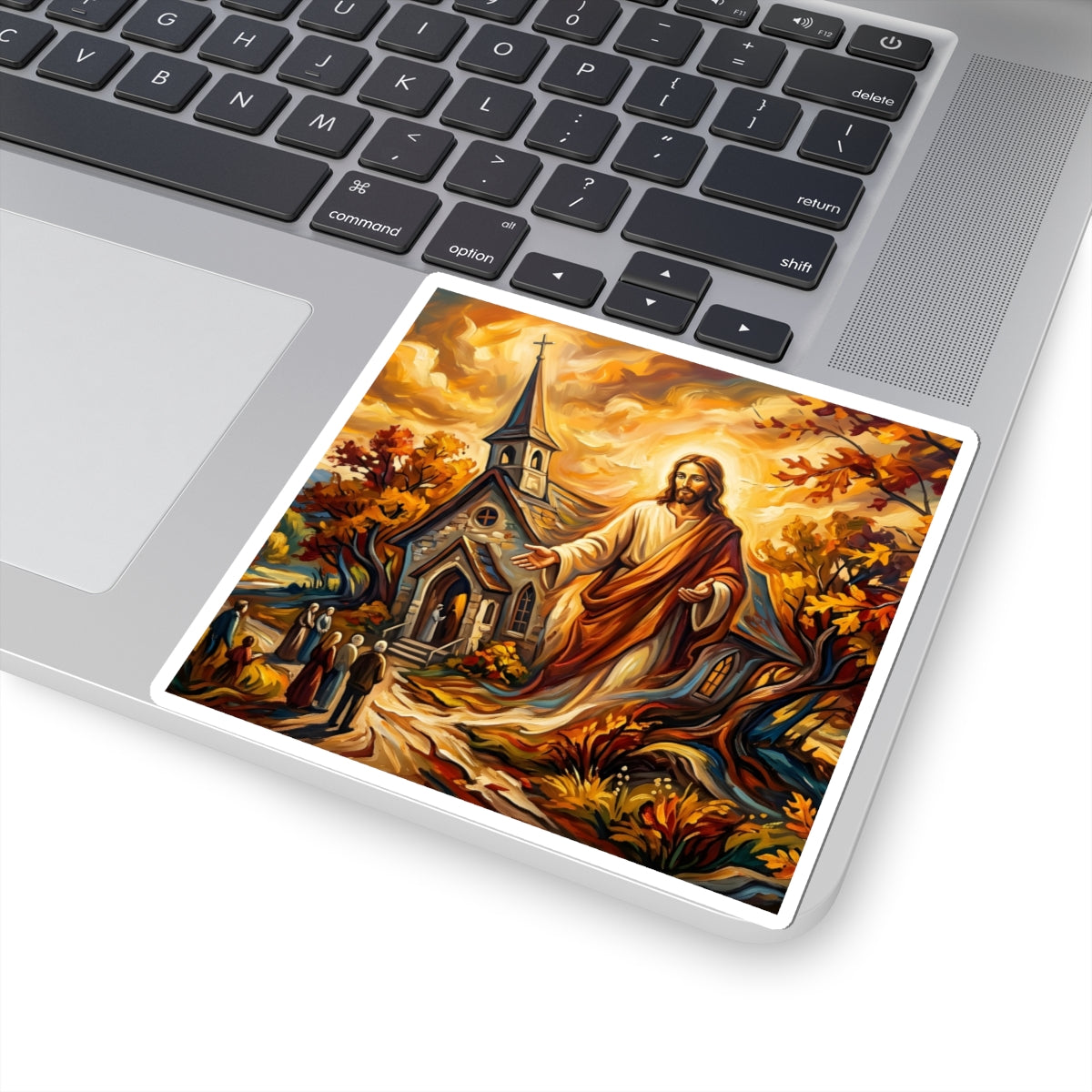 “Abide With Me - Autumn Church at Sunset” - Sticker