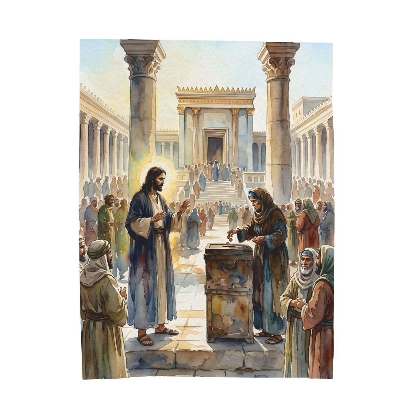 “Her Offering - The Widow's Mite at the Temple” - Plush Blanket