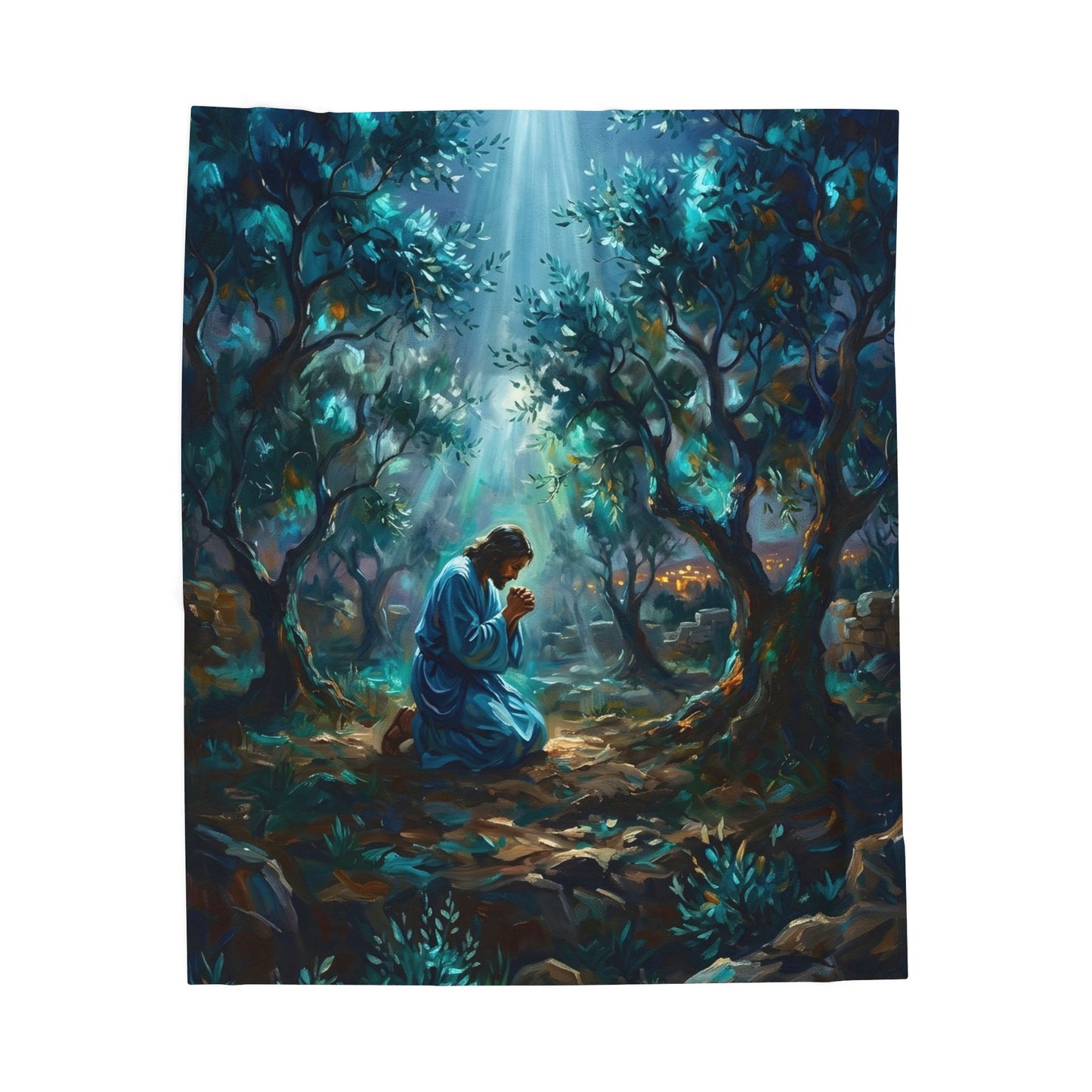 “Thy Will Be Done - Gethsemane Moonlight Prayer” - Plush Blanket