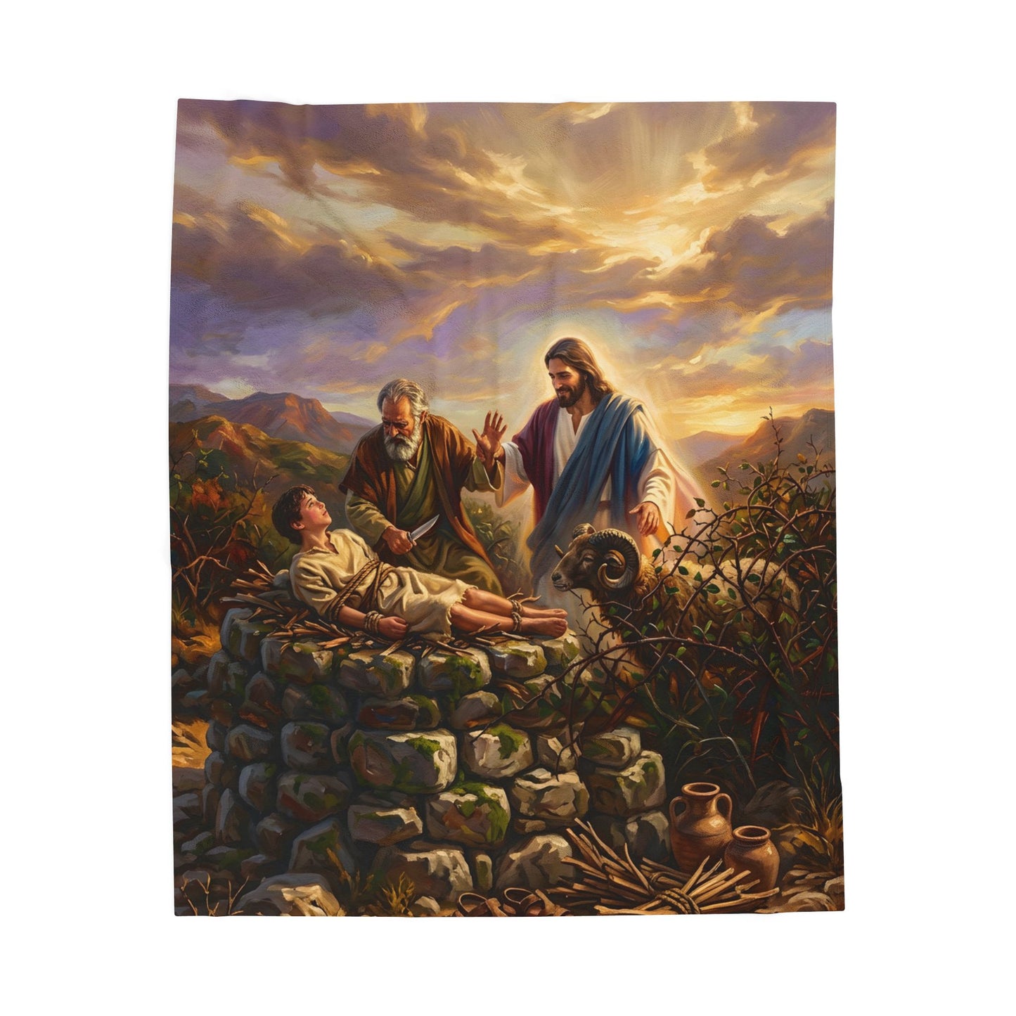 “The Lord Will Provide - Abraham and Isaac on Mount Moriah” - Plush Blanket