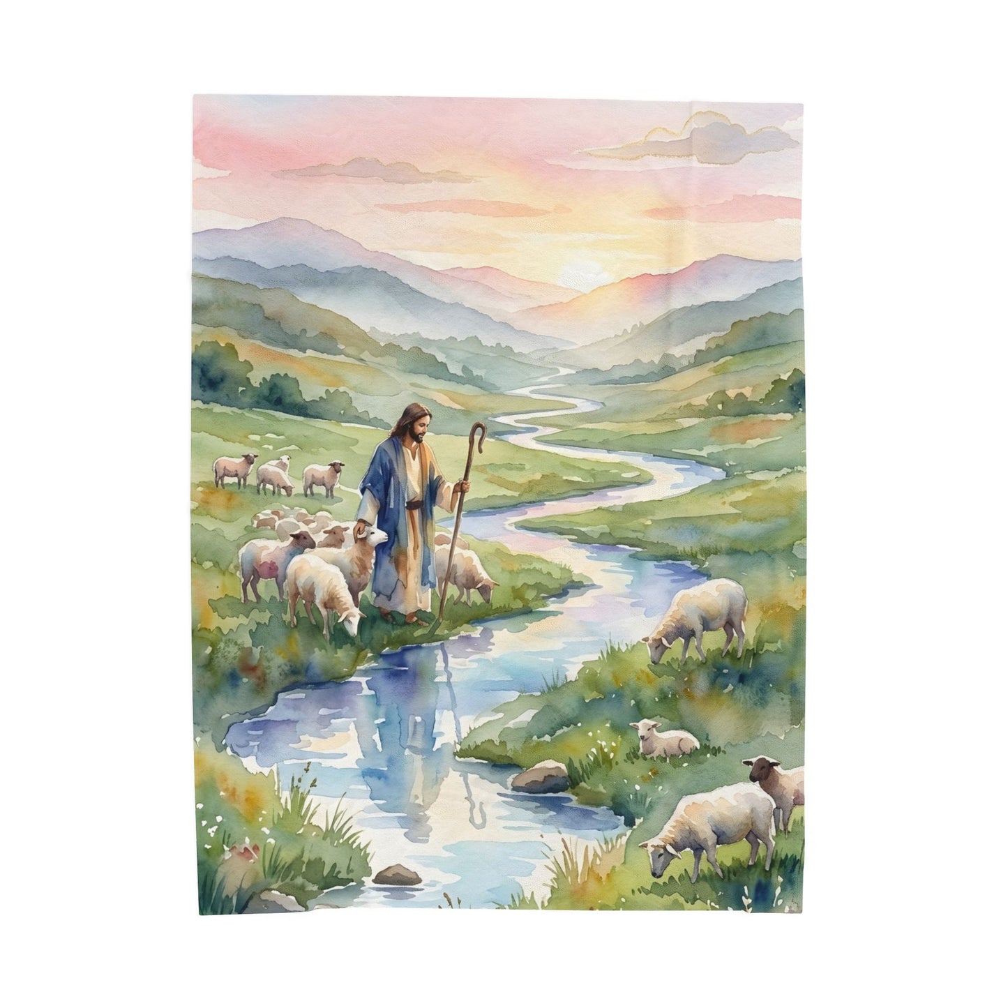 “Still Waters - Shepherd Leads His Flock” - Plush Blanket