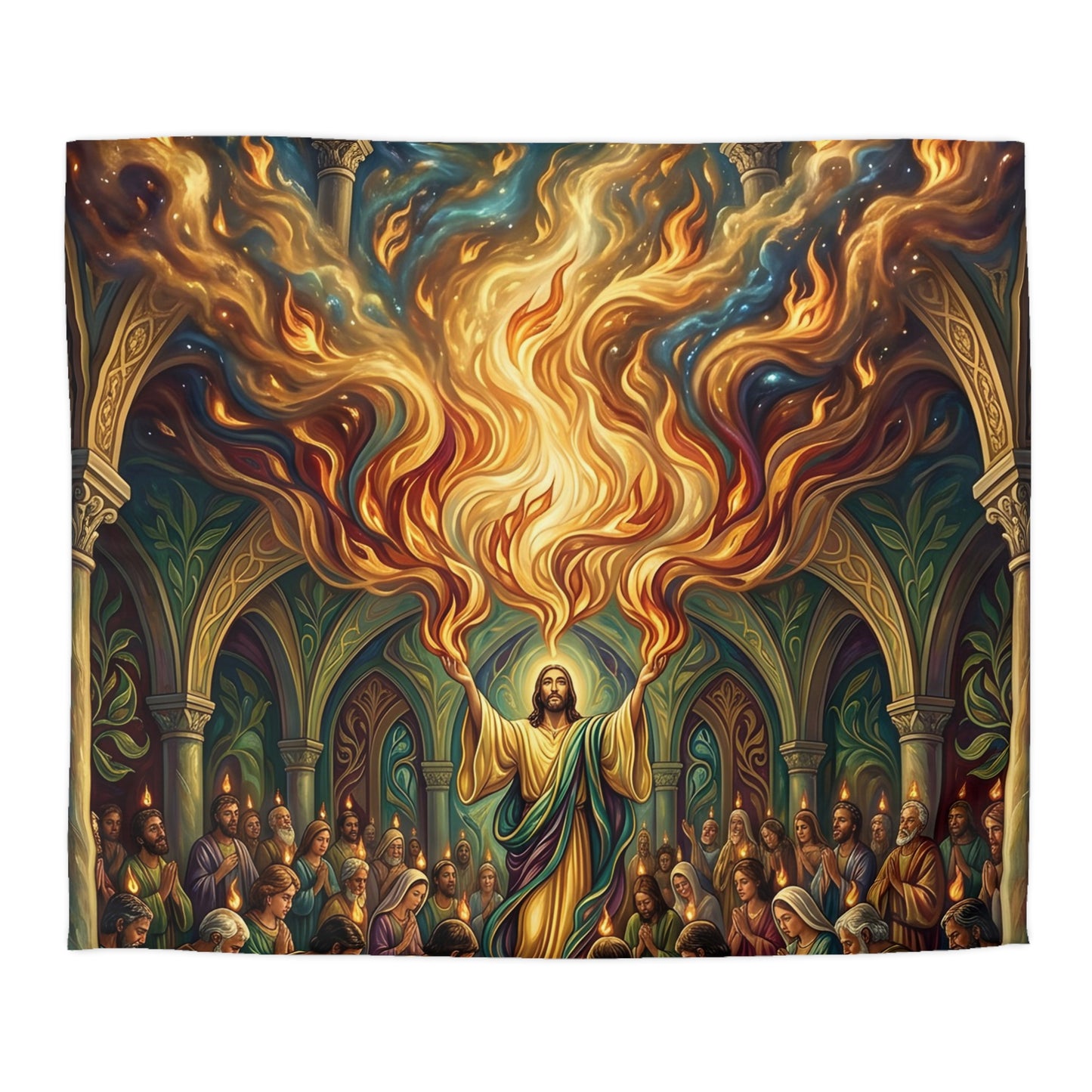“Spirit Poured Out - Pentecost Flames Descending” - Duvet Cover