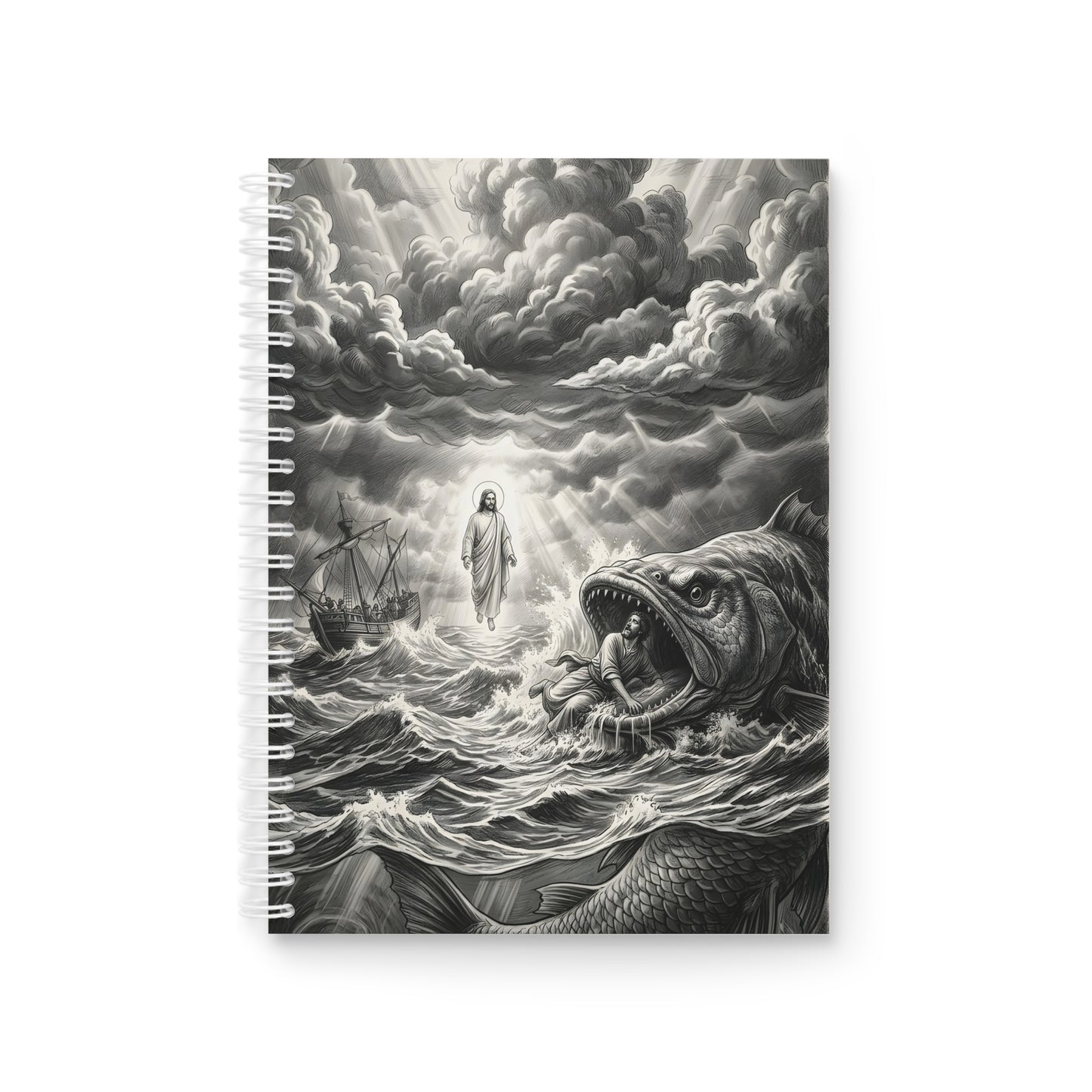 Jonah being swallowed by the great fish - Spiral Notebook