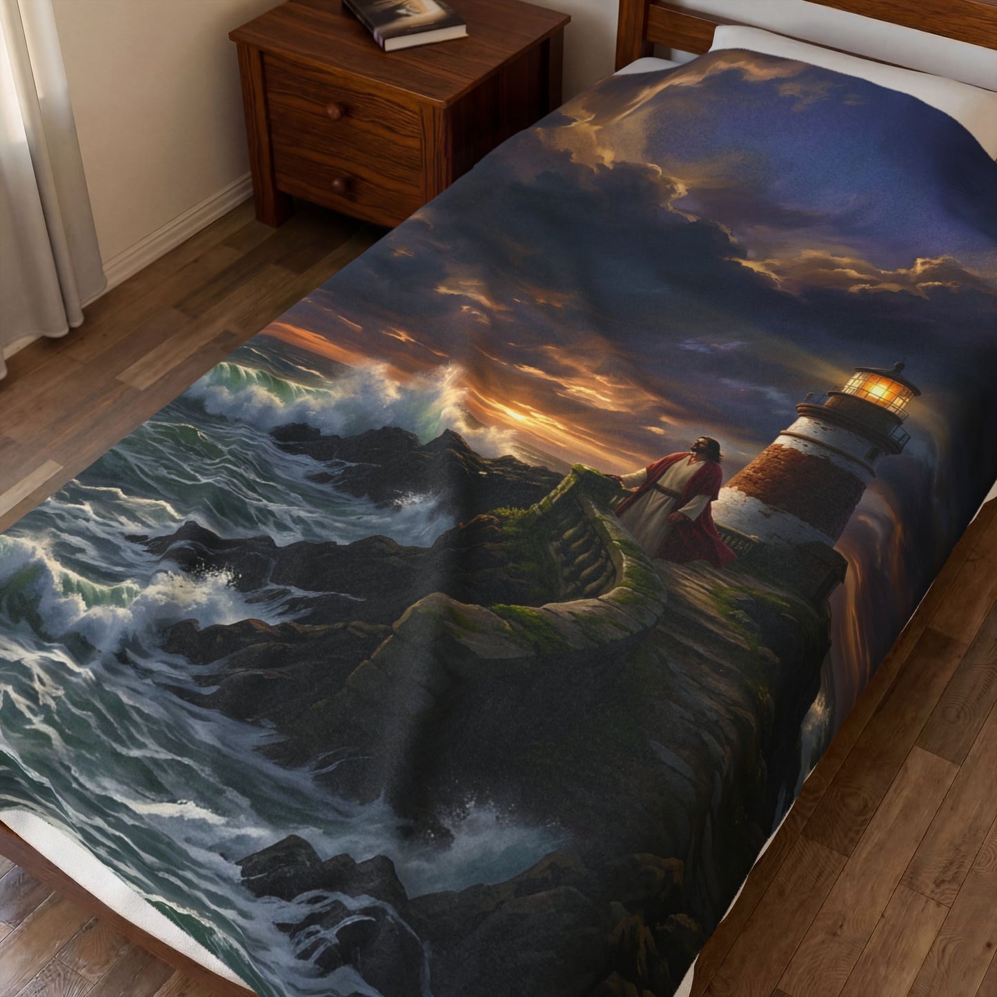 “Steadfast Hope - Lighthouse in the Storm” - Plush Blanket