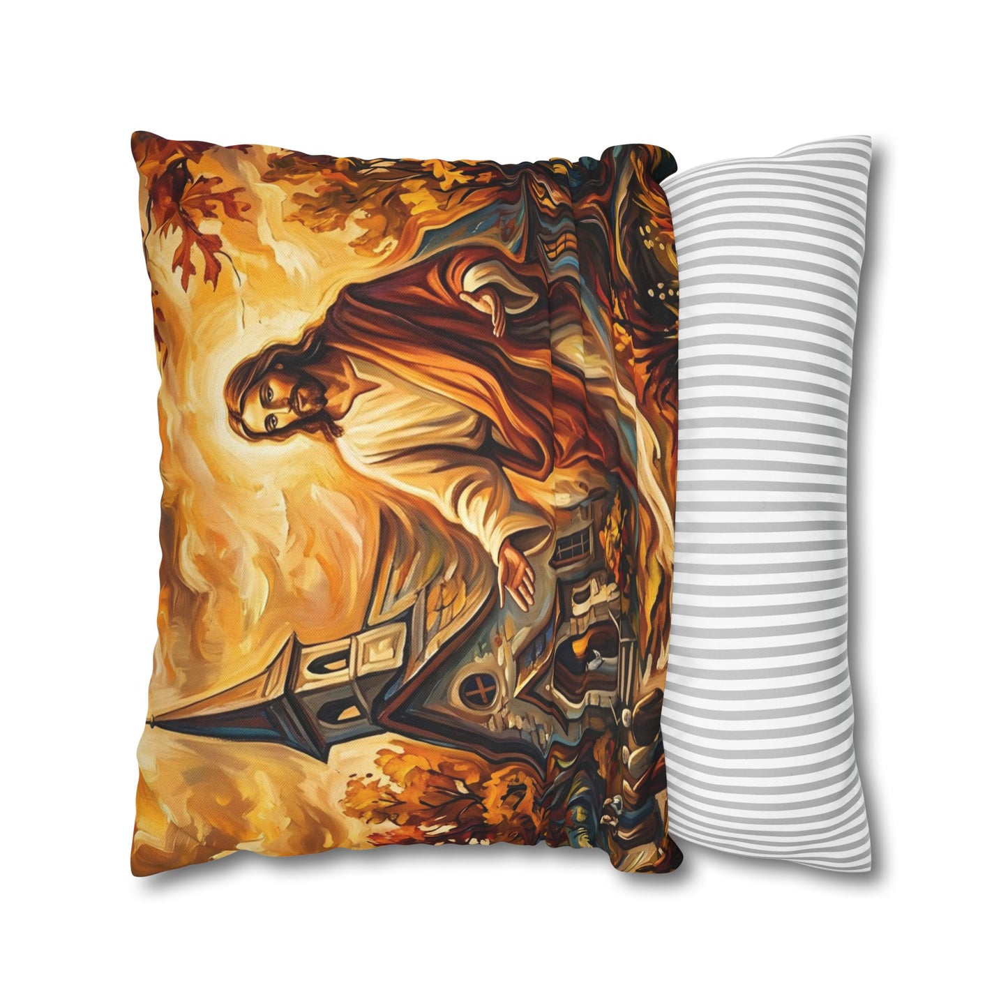 “Abide With Me - Autumn Church at Sunset” - Pillowcase