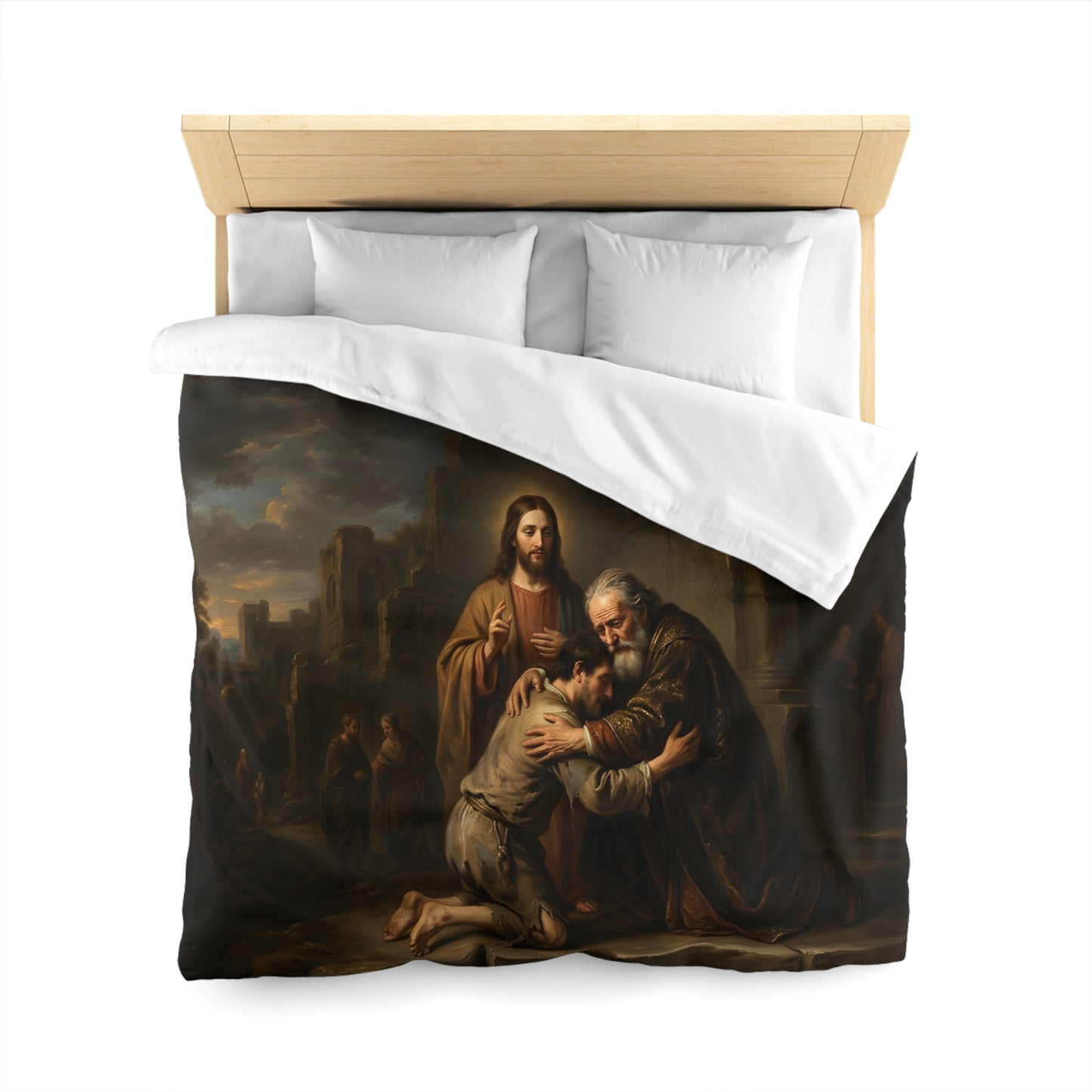 The prodigal son running toward his father - Duvet Cover