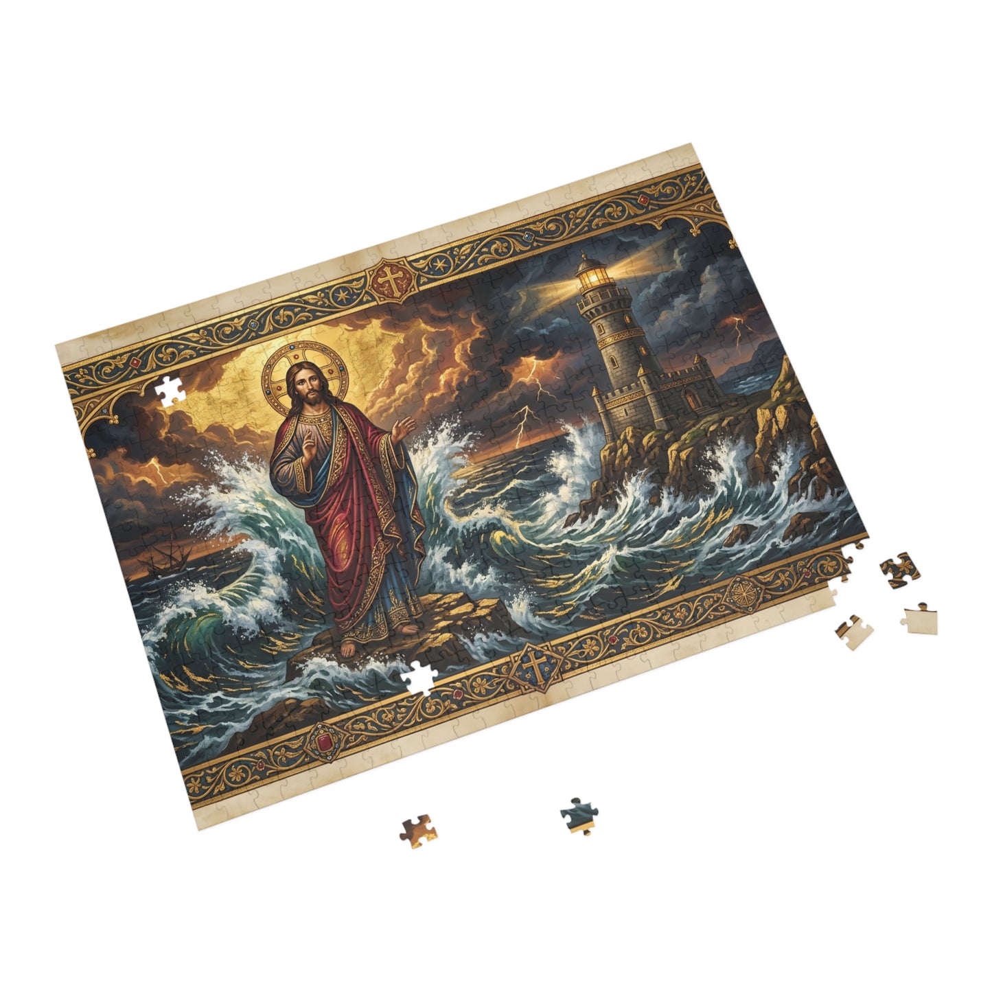 “Steadfast Hope - Lighthouse in the Storm” - Jigsaw Puzzle