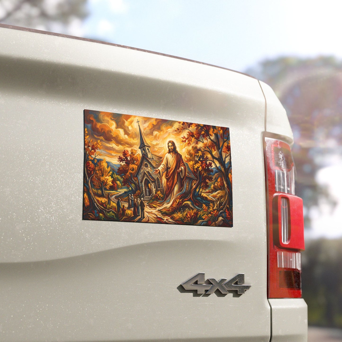 “Abide With Me - Autumn Church at Sunset” - Car Magnet