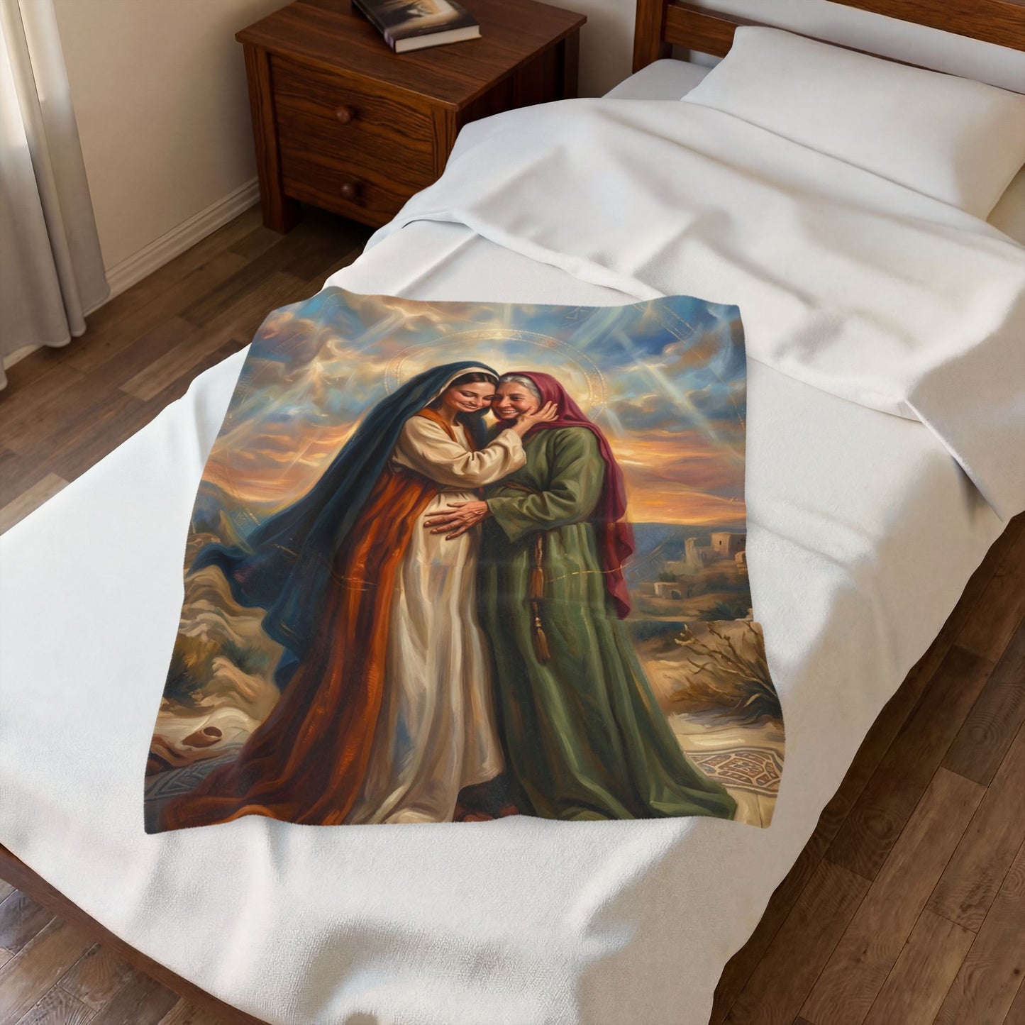 “Blessed Among Women - Mary and Elizabeth Embrace” - Plush Blanket