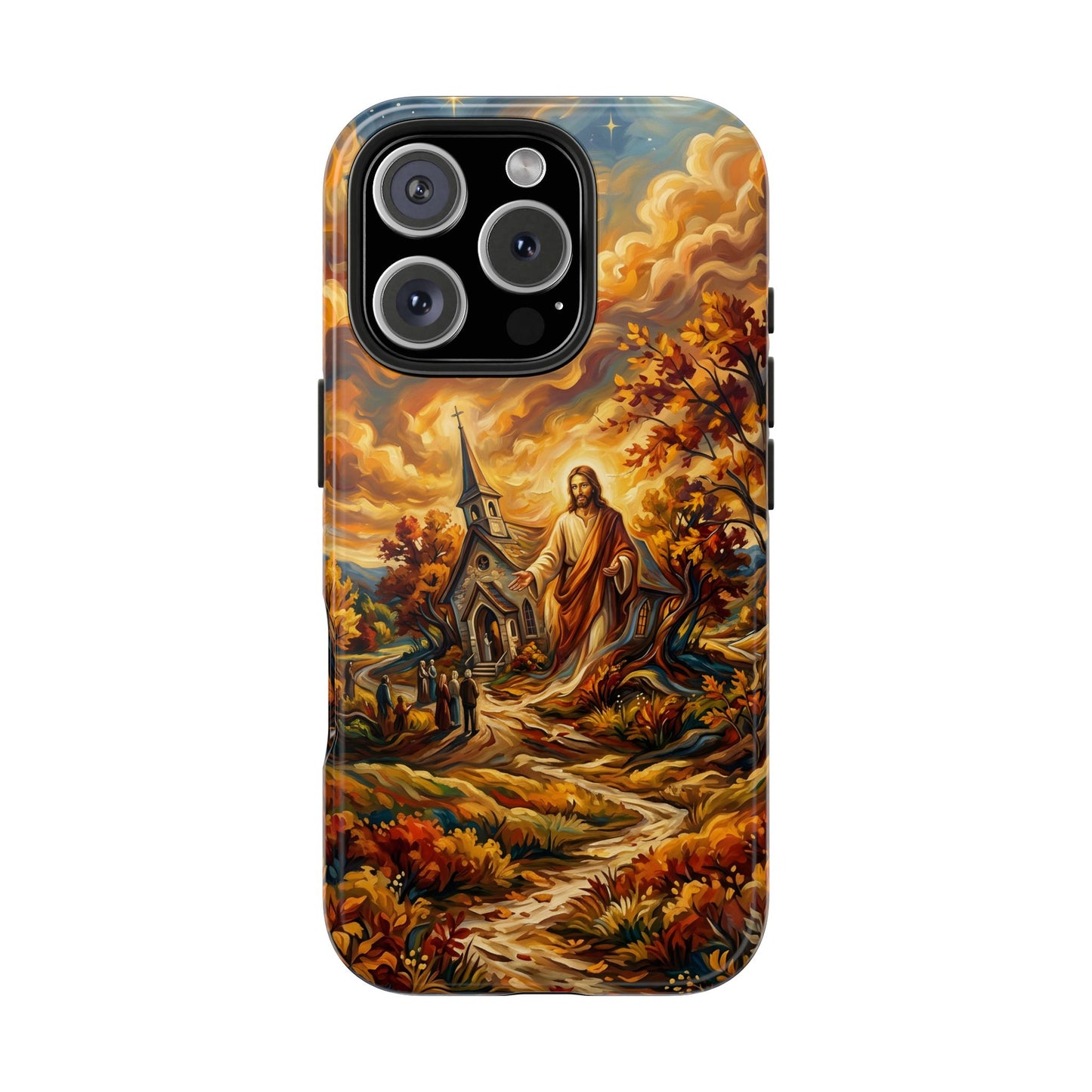 “Abide With Me - Autumn Church at Sunset” - Phone Case