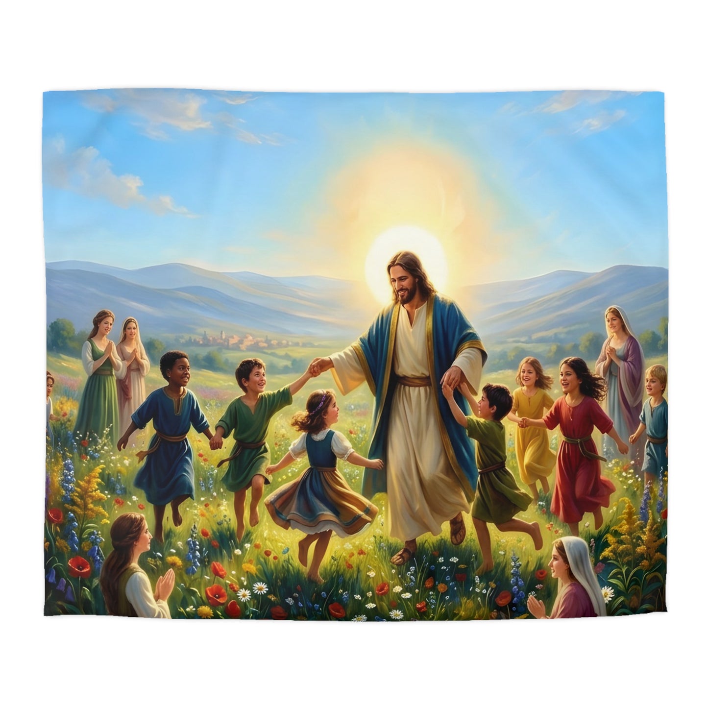 “Joy Overflowing - Children Dancing in the Meadow” - Duvet Cover
