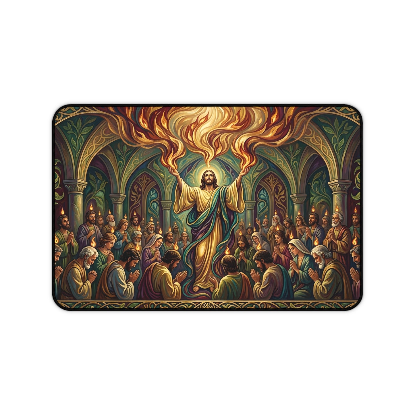 “Spirit Poured Out - Pentecost Flames Descending” - Desk Mat