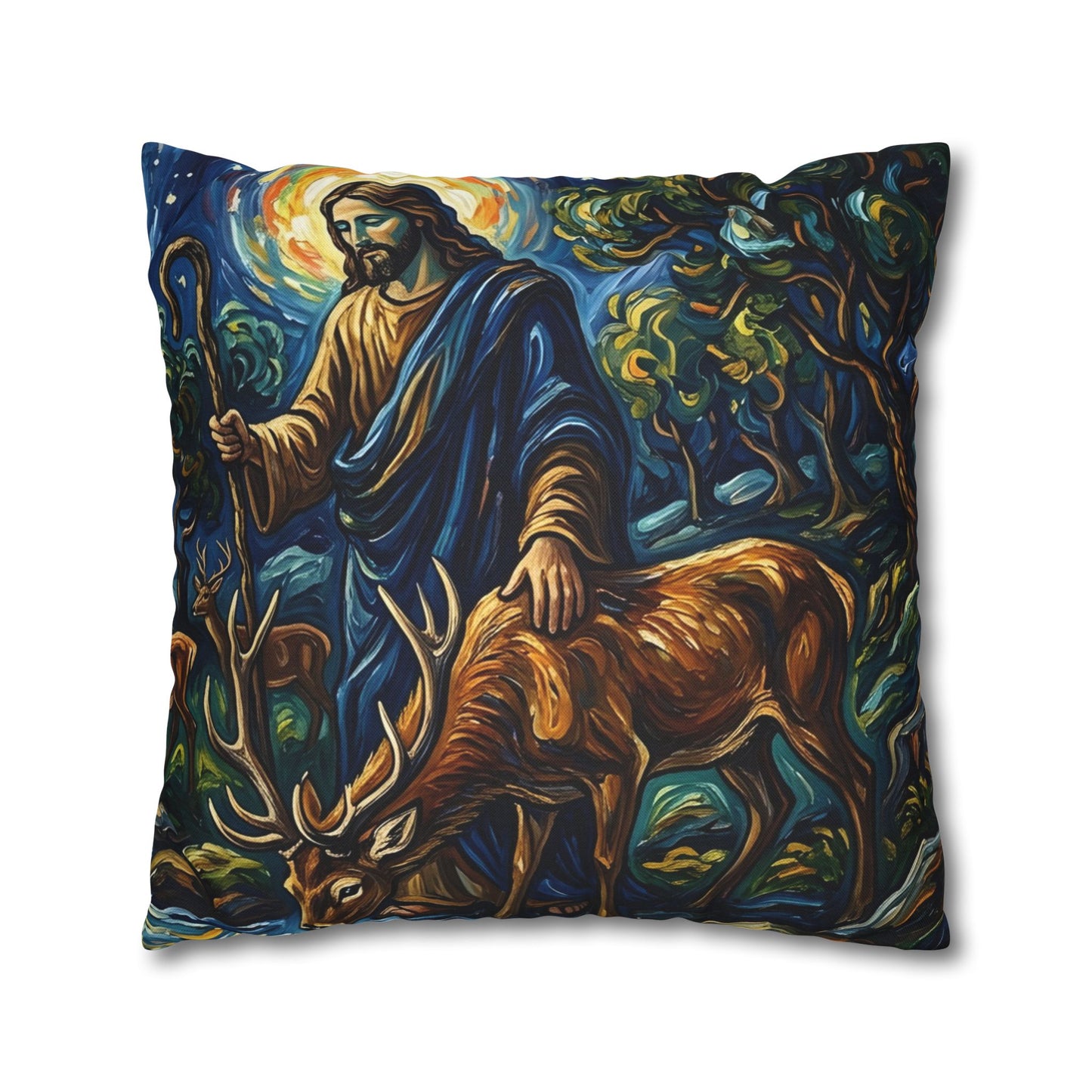 “Streams of Living Water - Deer at a Moonlit Waterfall” - Pillowcase