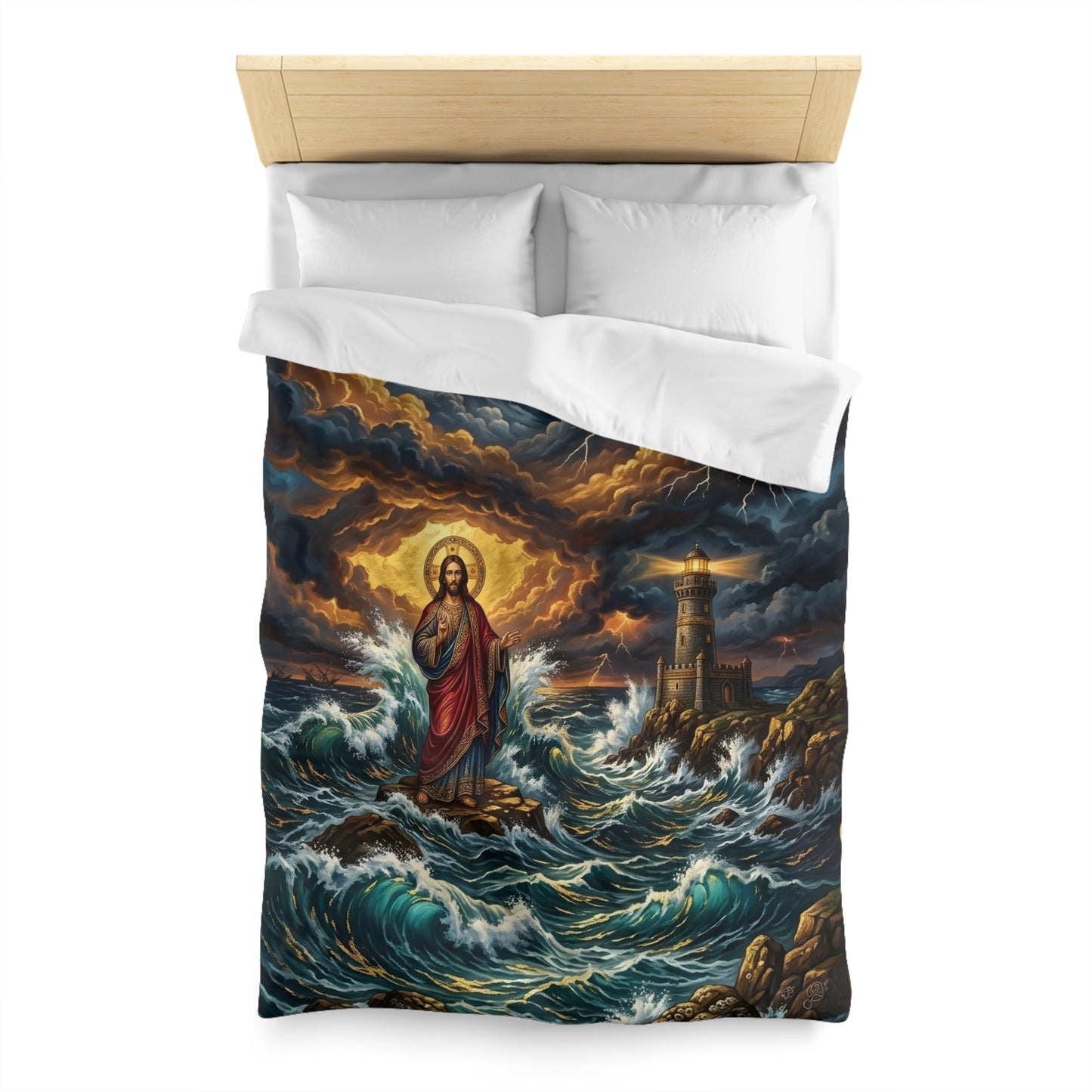 “Steadfast Hope - Lighthouse in the Storm” - Duvet Cover