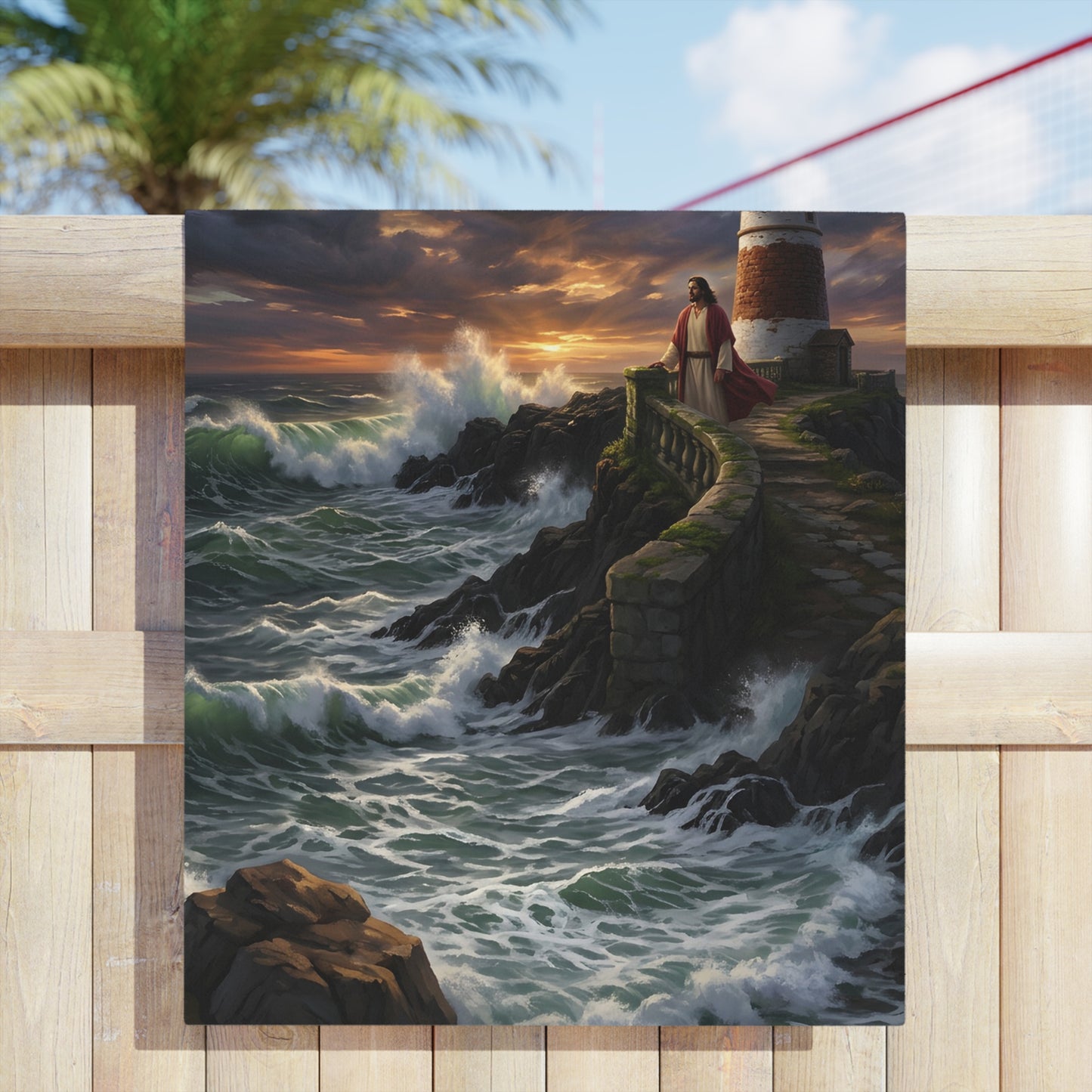 “Steadfast Hope - Lighthouse in the Storm” - Beach Towel