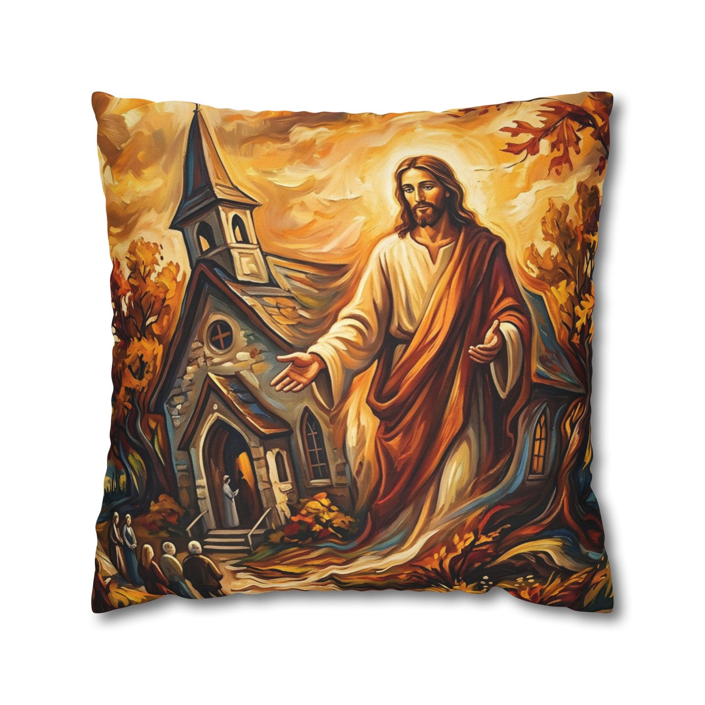 “Abide With Me - Autumn Church at Sunset” - Pillowcase